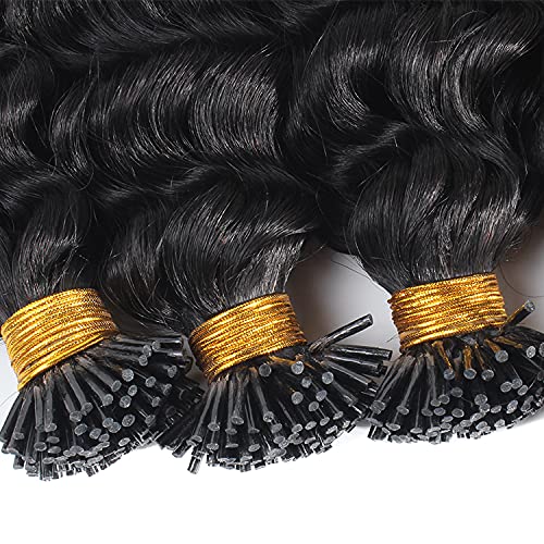 Brazilian Remy Human Hair Extensions - 100g 16inch Deep Wave Curly I-Tip Hair with Keratin Bonds (100 Strands, Dark Brown) for Natural Volume & Styling | Perfect for Weddings, Parties & Daily Wear