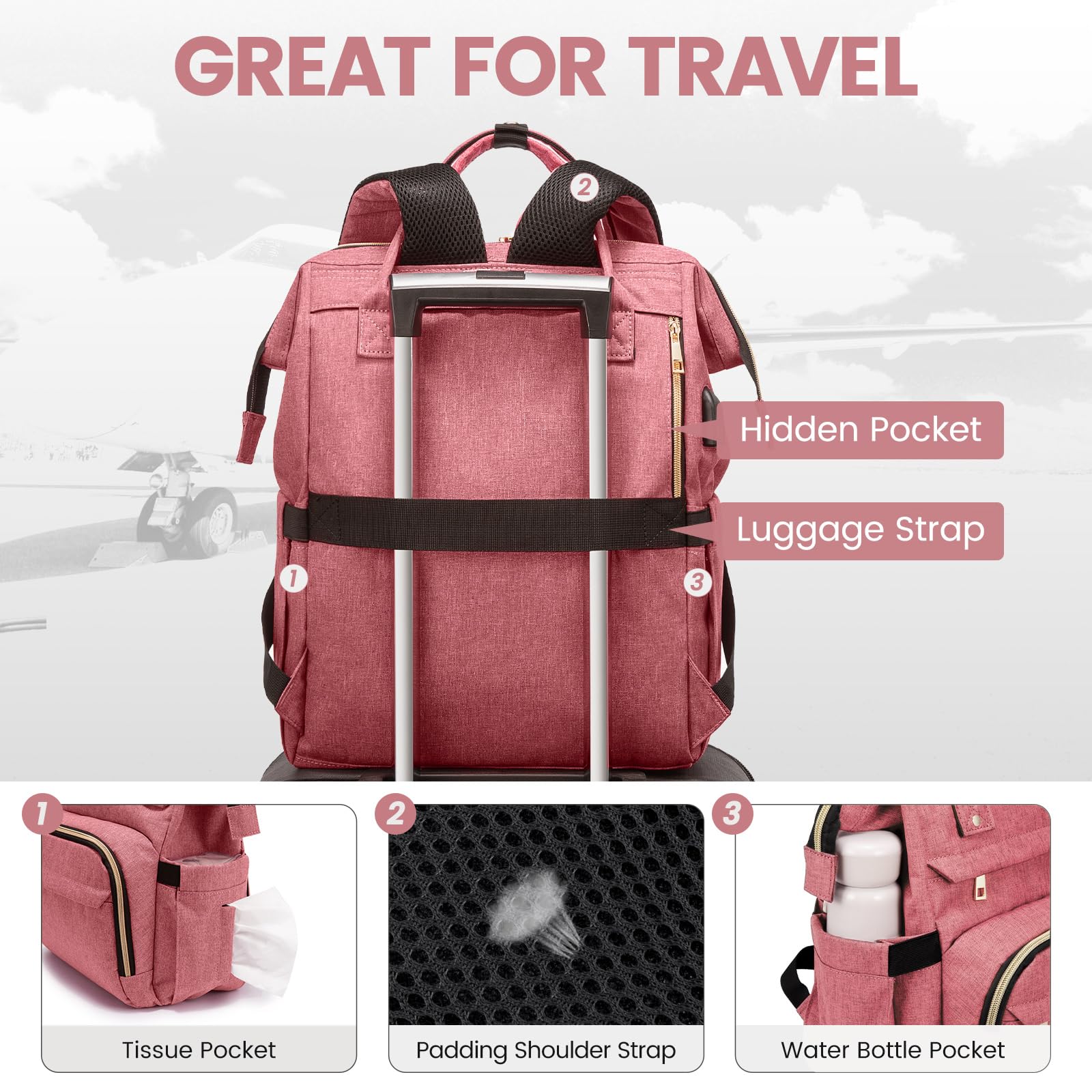 LOVEVOOK 17 Inch Laptop Backpack for Women - Waterproof USB Charging Travel Backpack, Professional Work Bag for College, Nurse & Teacher - Light Red | Perfect for Business Trips, Commuting & School Use