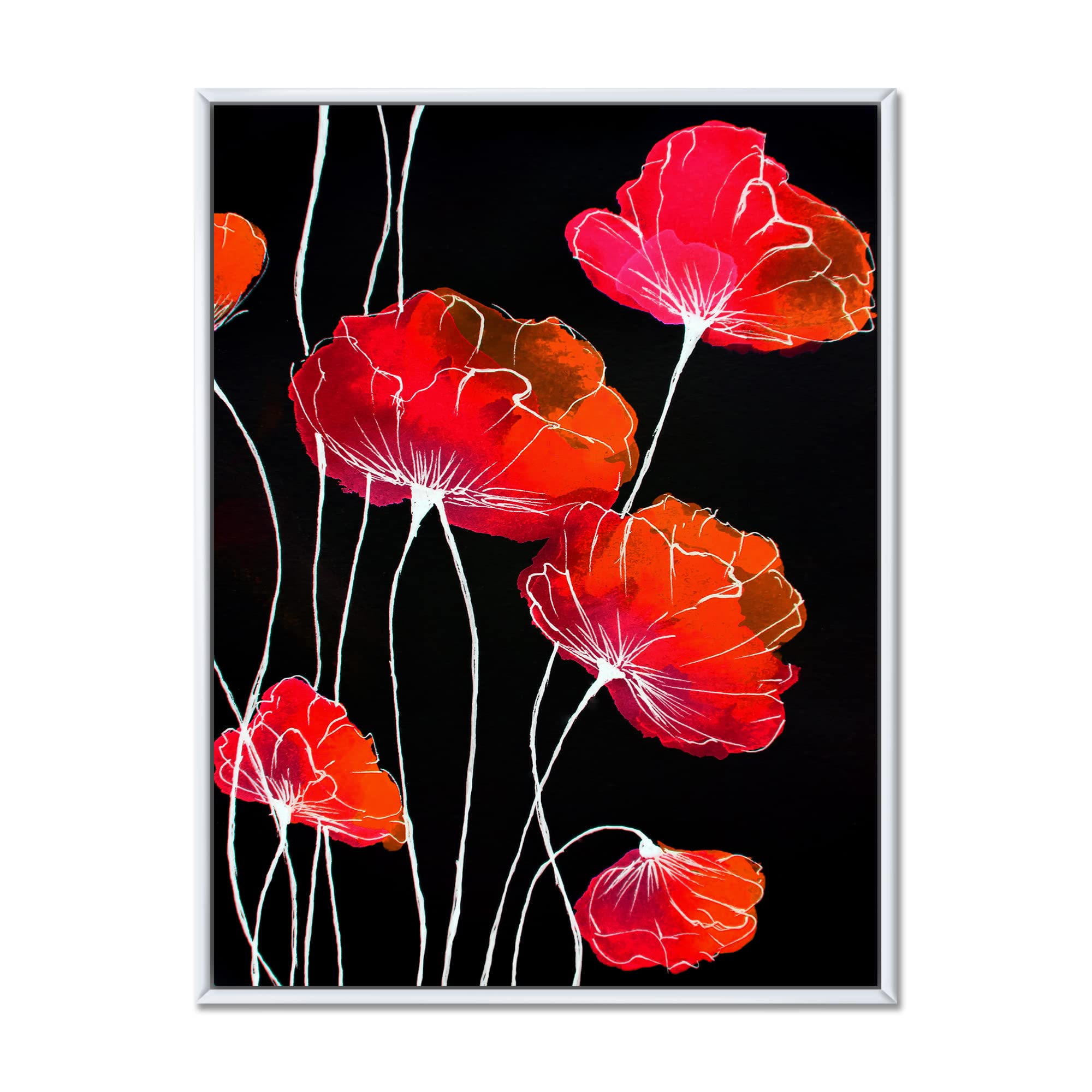 Abstract Red Flower on Black Canvas Wall Art Print - Traditional Framed Home Decor for Living Room, Bedroom & Office | DesignQ