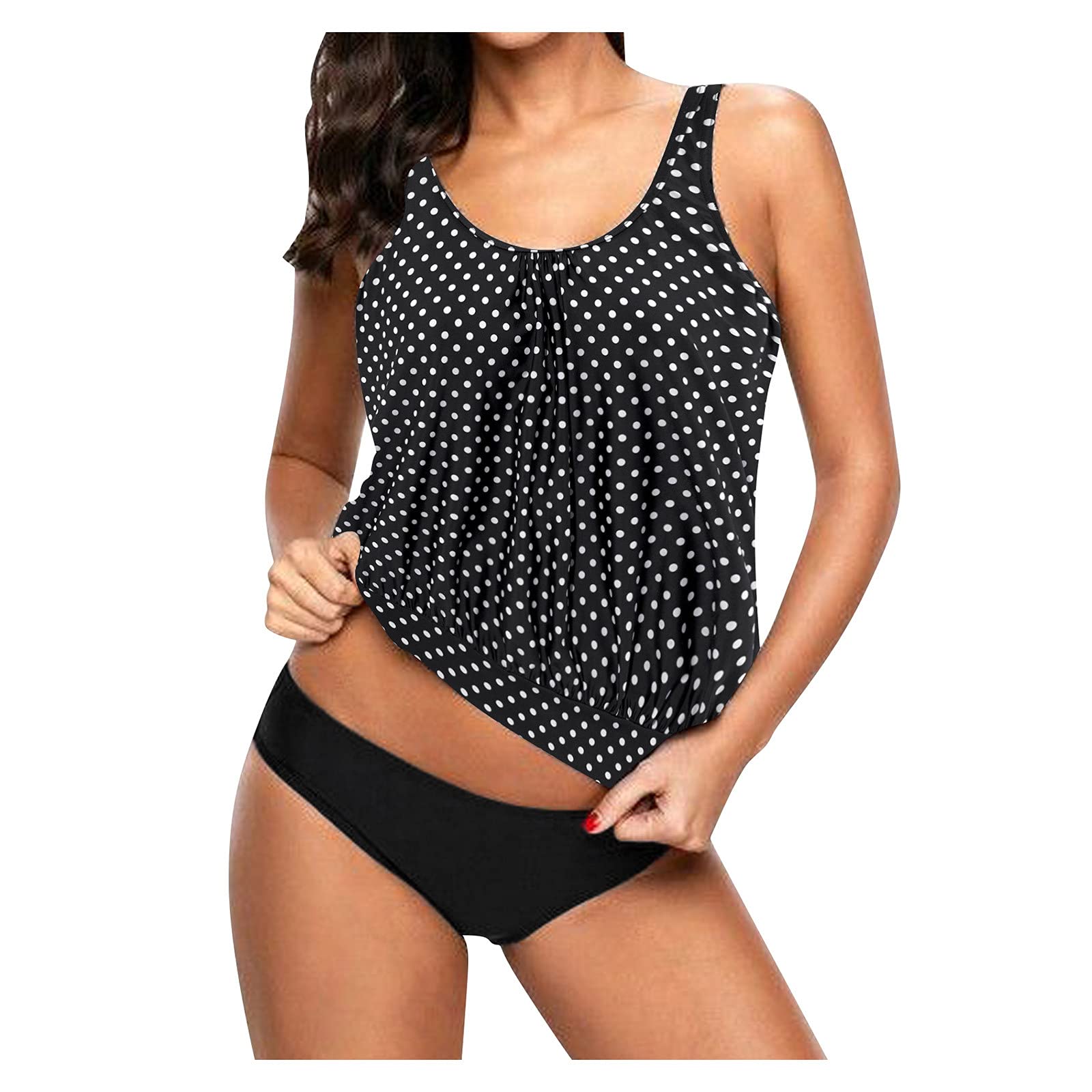 Women's 2 Piece Leopard Print Tankini Swimsuit Set with Back Straps - Plus Size Swimdress for Beach, Pool & Vacation
