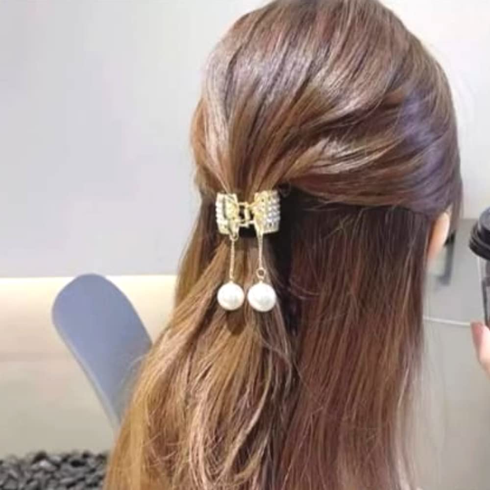 Elegant Pearl Rhinestone Hair Clip for Women - Sparkly Metal Spring Ponytail Holder Barrette Accessories (1 Pack, Medium Size) - Perfect for Weddings, Parties & Everyday Hairstyles
