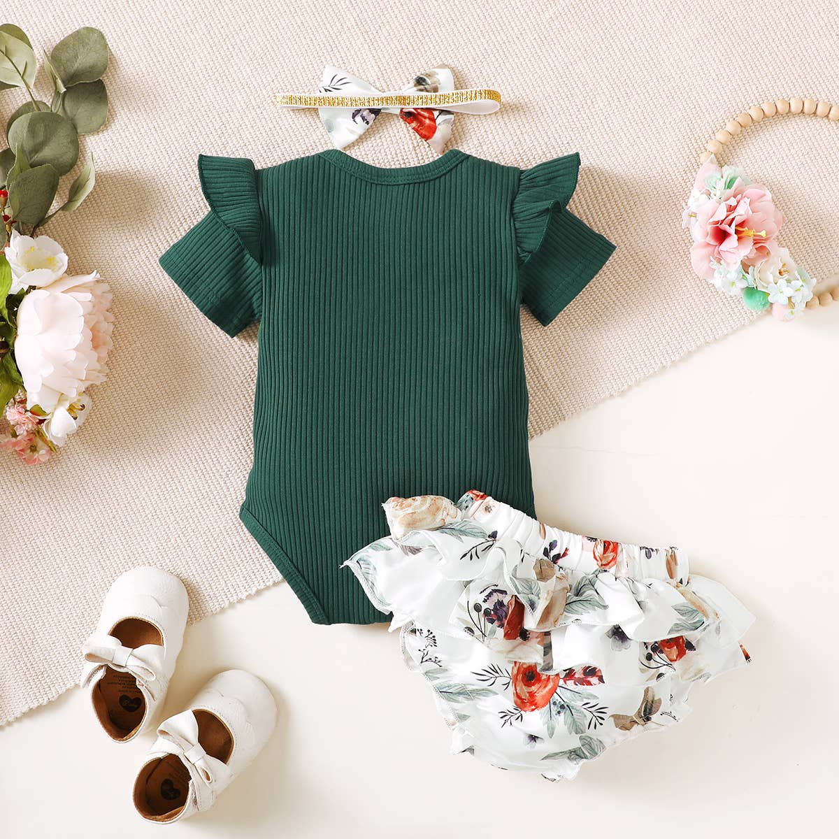 Adorable Baby Girl 3-Piece Outfit Set - Cute Matching Romper, Headband & Leggings | Perfect for Photoshoots, Birthday Parties & Daily Wear