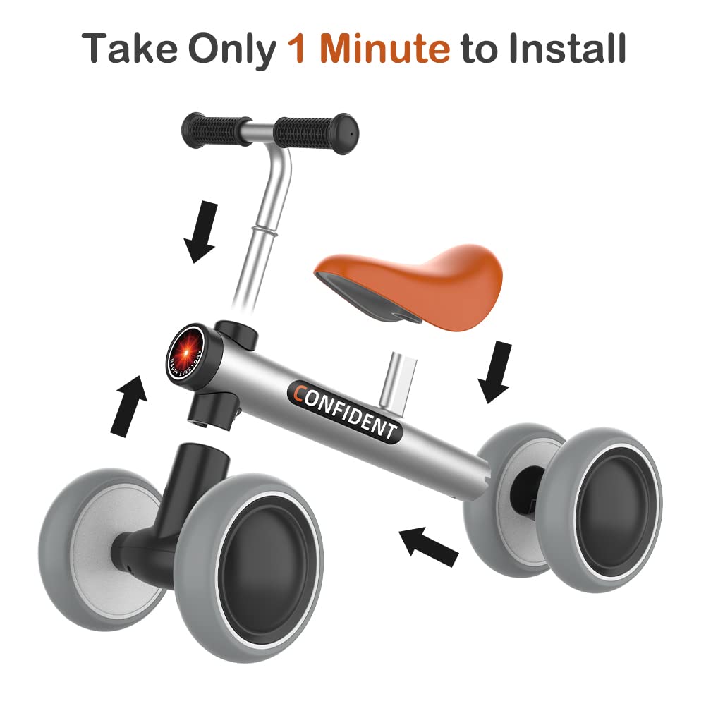 Xiapia 4-Wheel No Pedal Balance Bike for Toddlers 10-24 Months - Steel Frame First Birthday Gift for 1 Year Old Girls & Boys - Perfect for Indoor/Outdoor Play & Early Riding Skills Development