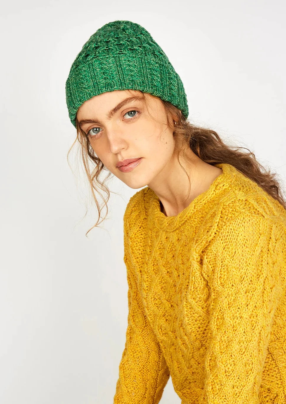 Ireland's Eye Aran Knit Hat for Men & Women - Warm Green Marl Wool Beanie for Winter, Outdoor Activities & Casual Wear