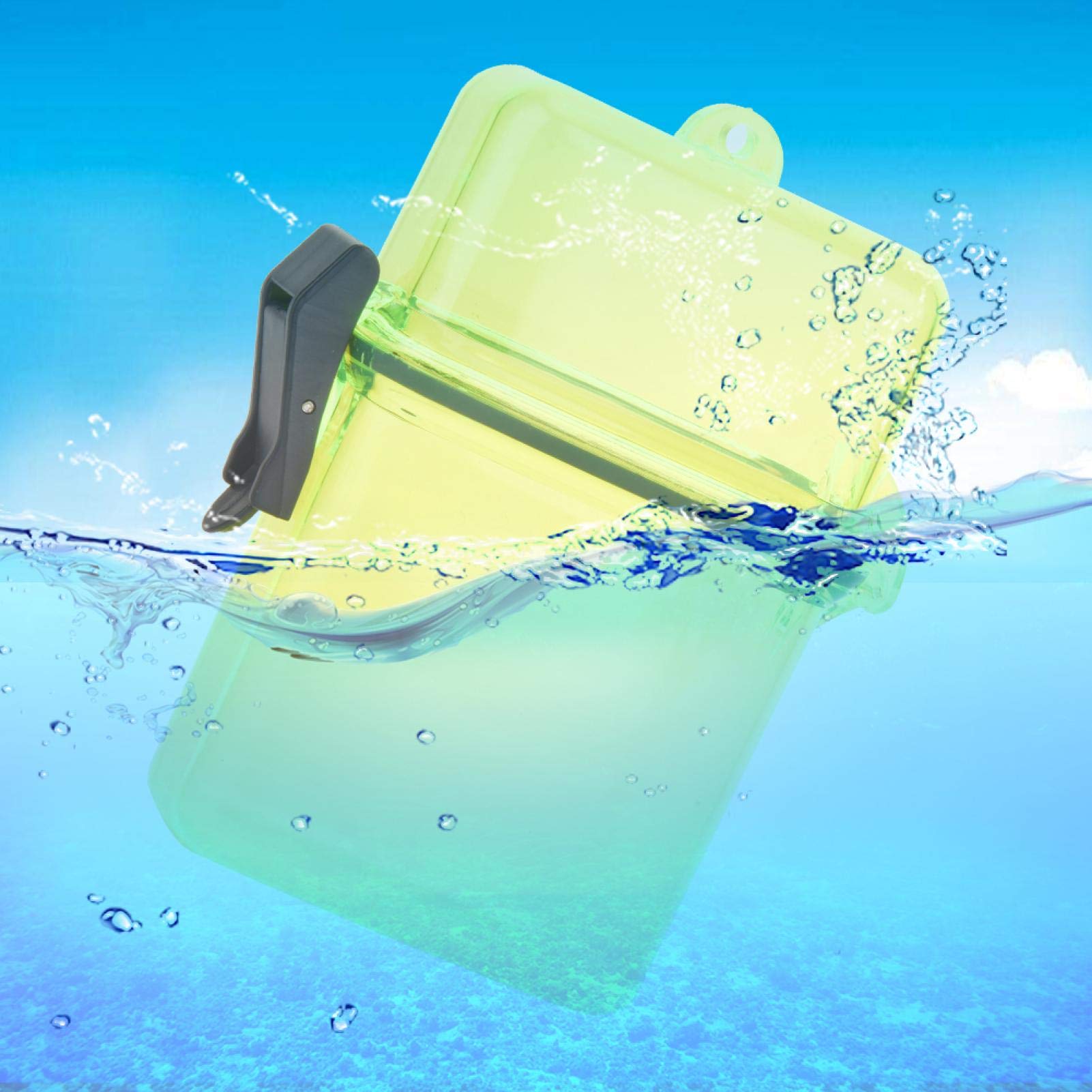 Waterproof Floating Dry Box for Scuba Diving - Transparent Airtight Underwater Storage Case with Sealed Lid for Surfing, Kayaking, Snorkeling & Beach Activities (Yellow) - Keep Valuables Safe & Dry During Water Sports