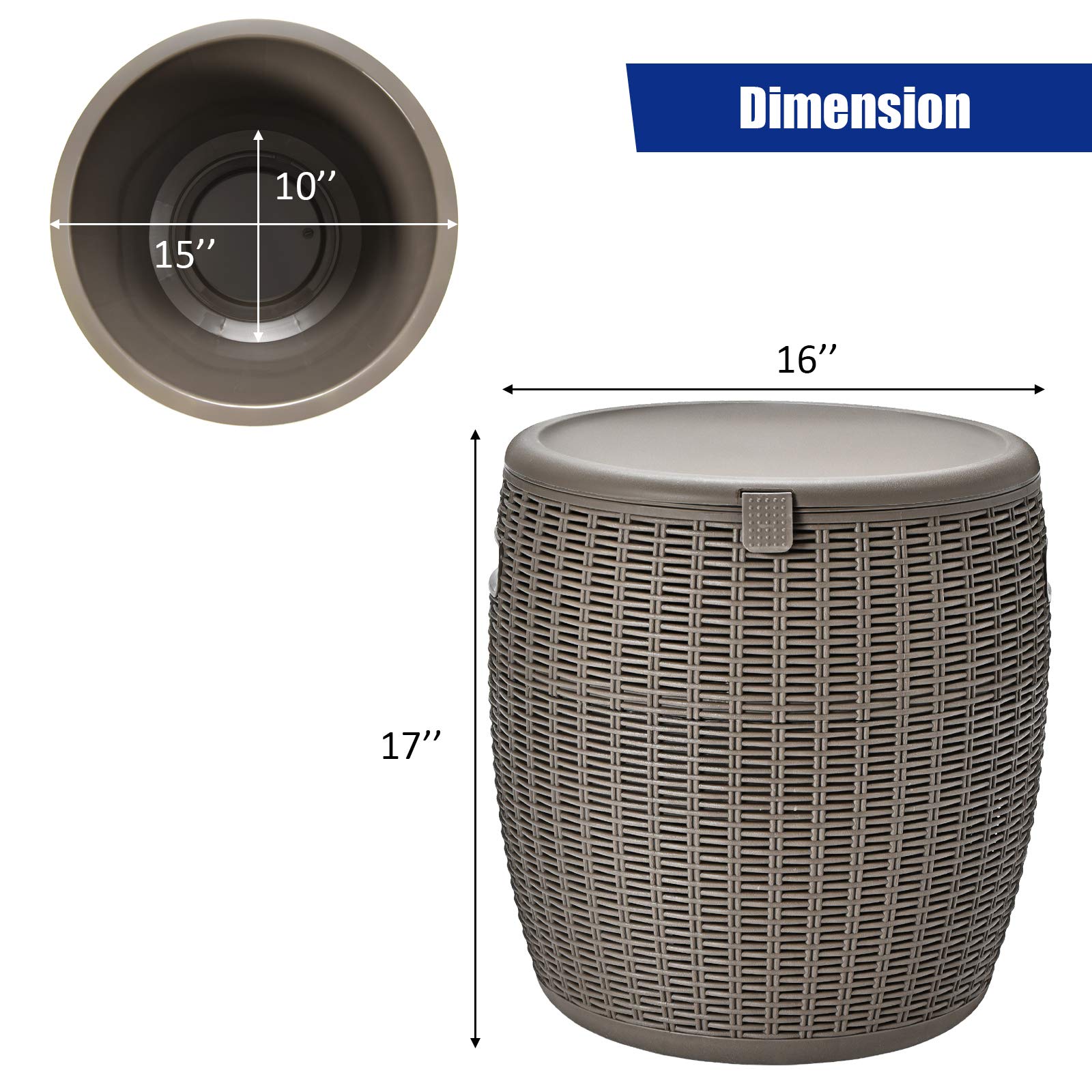 Tangkula 9.5 Gallon Outdoor Cooler Bar Table - Wicker Patio Ice Bucket Side Table with Lid & Handles - Perfect for Beer, Wine & Drinks - Ideal for Poolside, Deck, Backyard Parties & Outdoor Entertaining