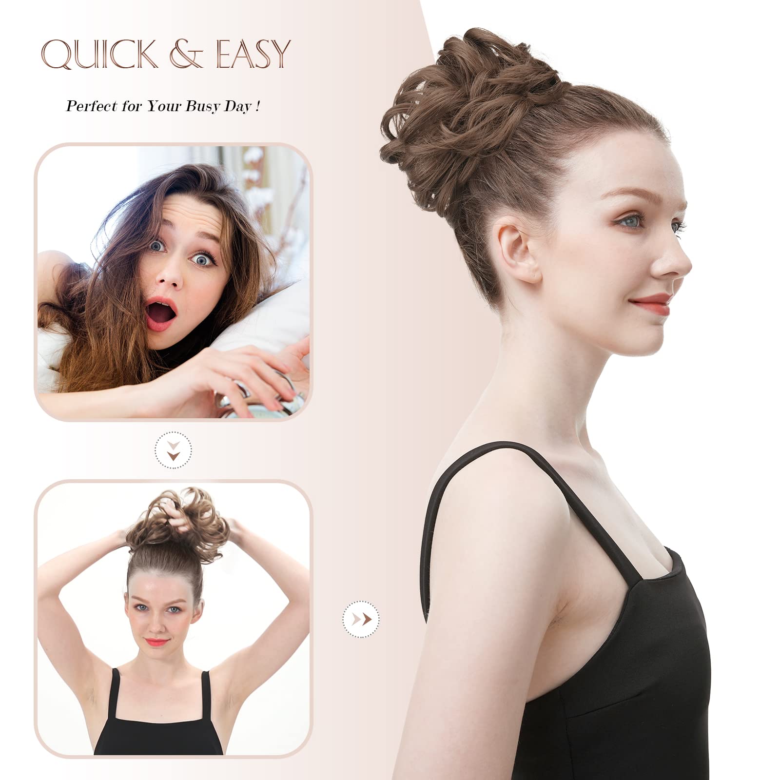 FESHFEN Synthetic Hair Bun Extensions - Messy Curly Donut Updo Hairpieces for Women & Girls (1.94oz) - Plus Size Scrunchies for Casual, Party & Wedding Hairstyles