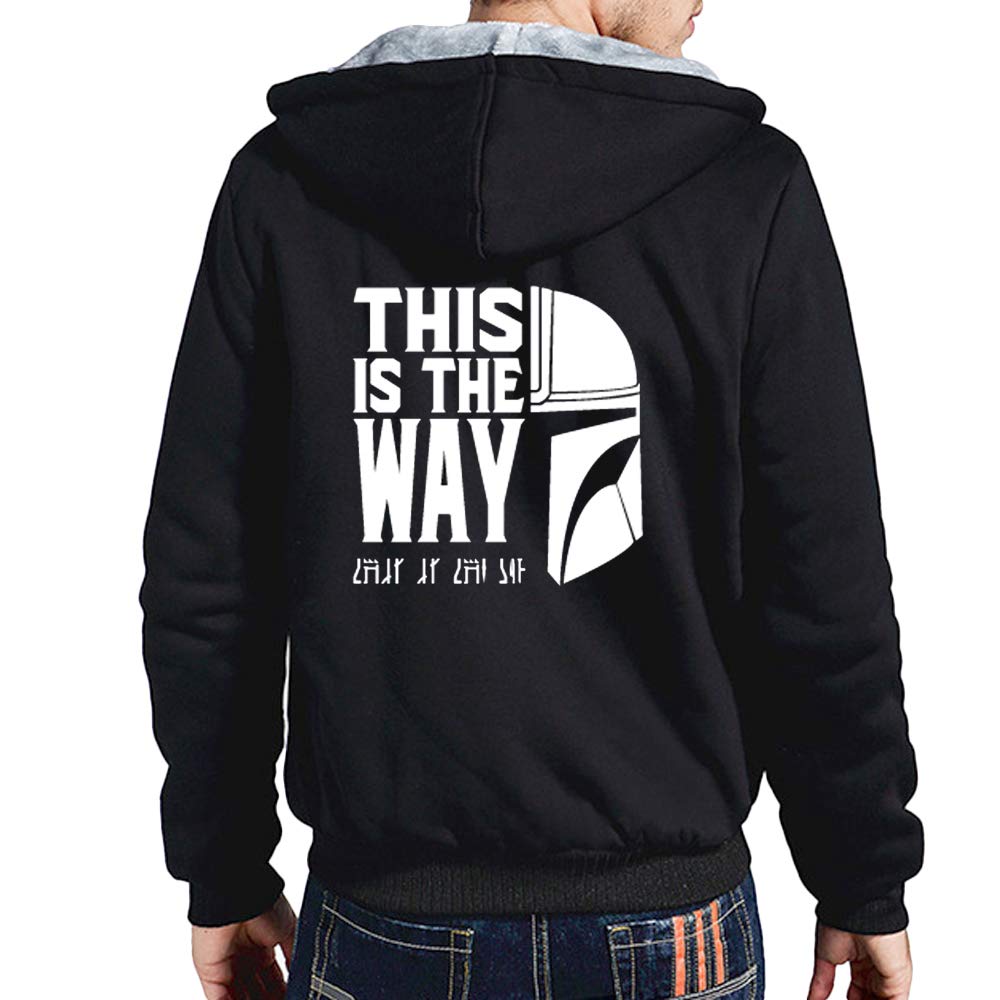 JCvCX Star Wars Mandalorian 'This is The Way' Fleece Zip-Up Hoodie for Men - Winter Warm Hooded Sweatshirt Jacket | Perfect for Cosplay, Casual Wear & Cold Weather