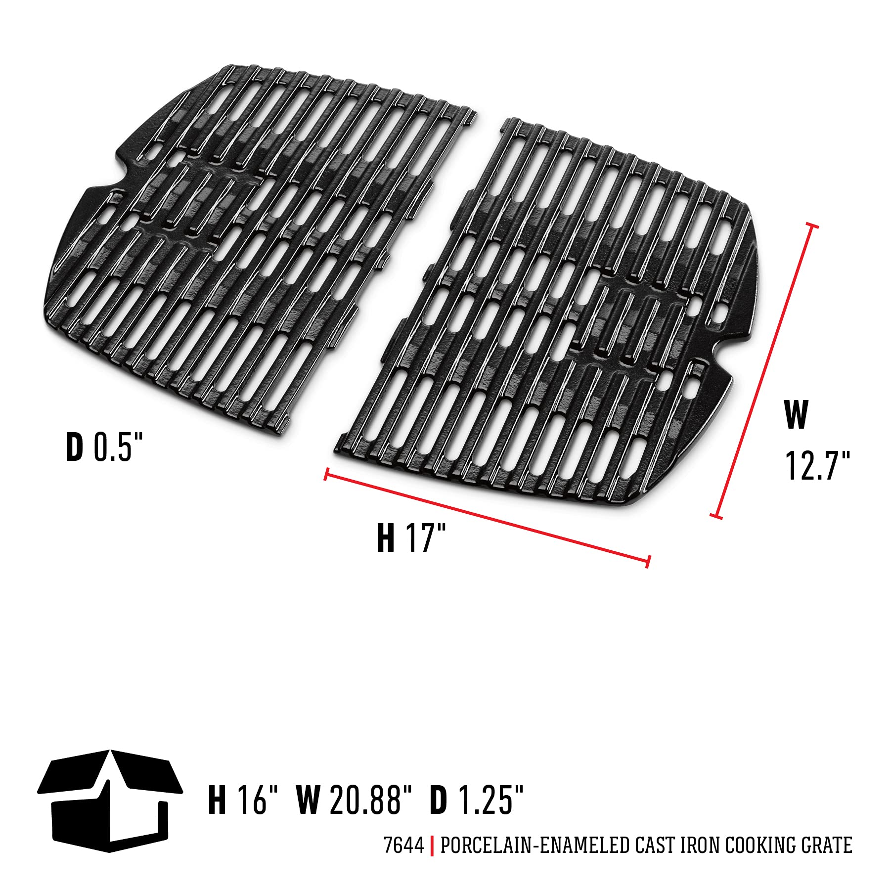 Weber 7644 Porcelain-Enameled Cast-Iron Cooking Grates - 30 x 4.4 x 44.2 cm - Durable BBQ Grill Grates for Weber Gas Grills - Perfect for Backyard Grilling, Camping & Outdoor Cooking