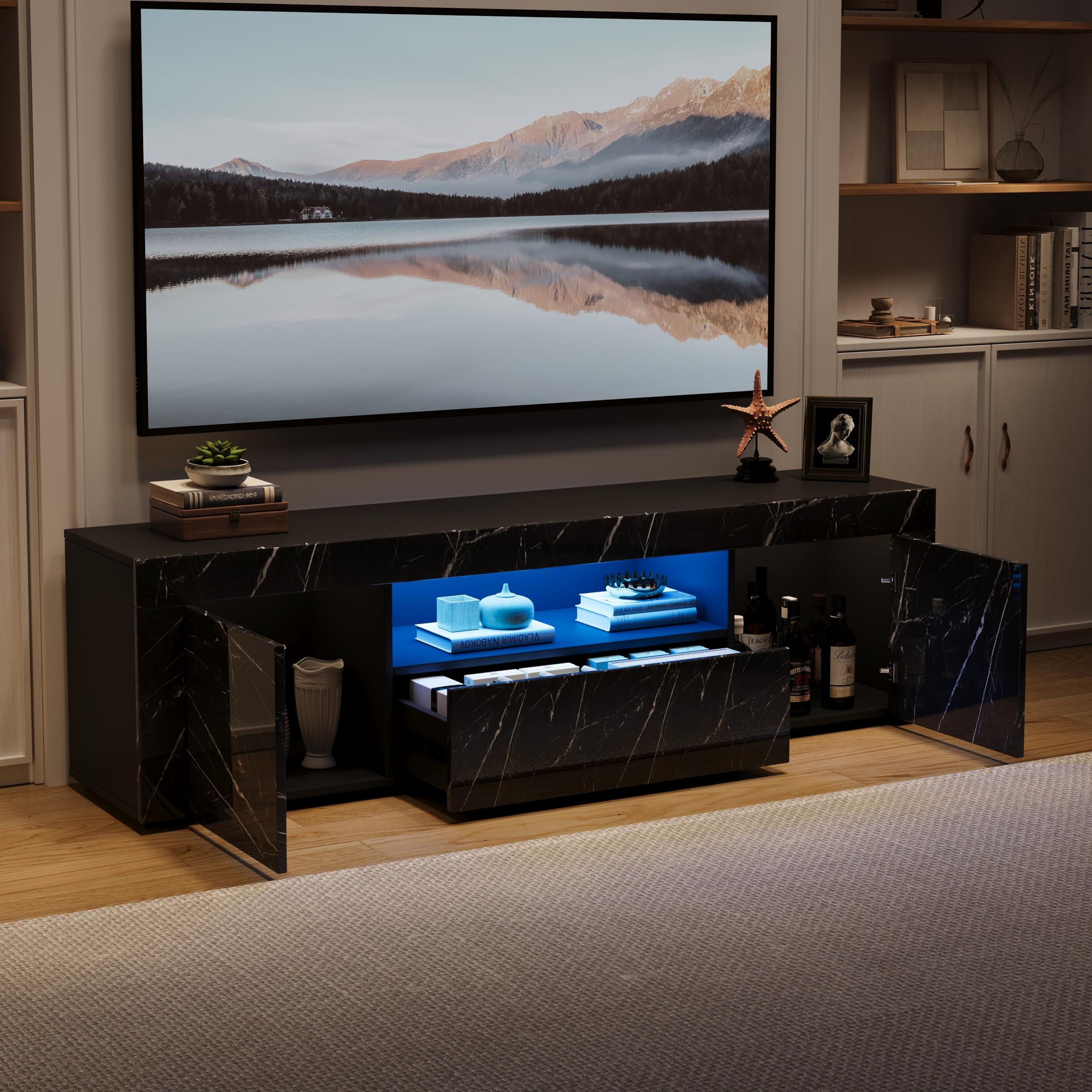 Modern High Gloss TV Stand and Coffee Table Set with LED Lighting - 63