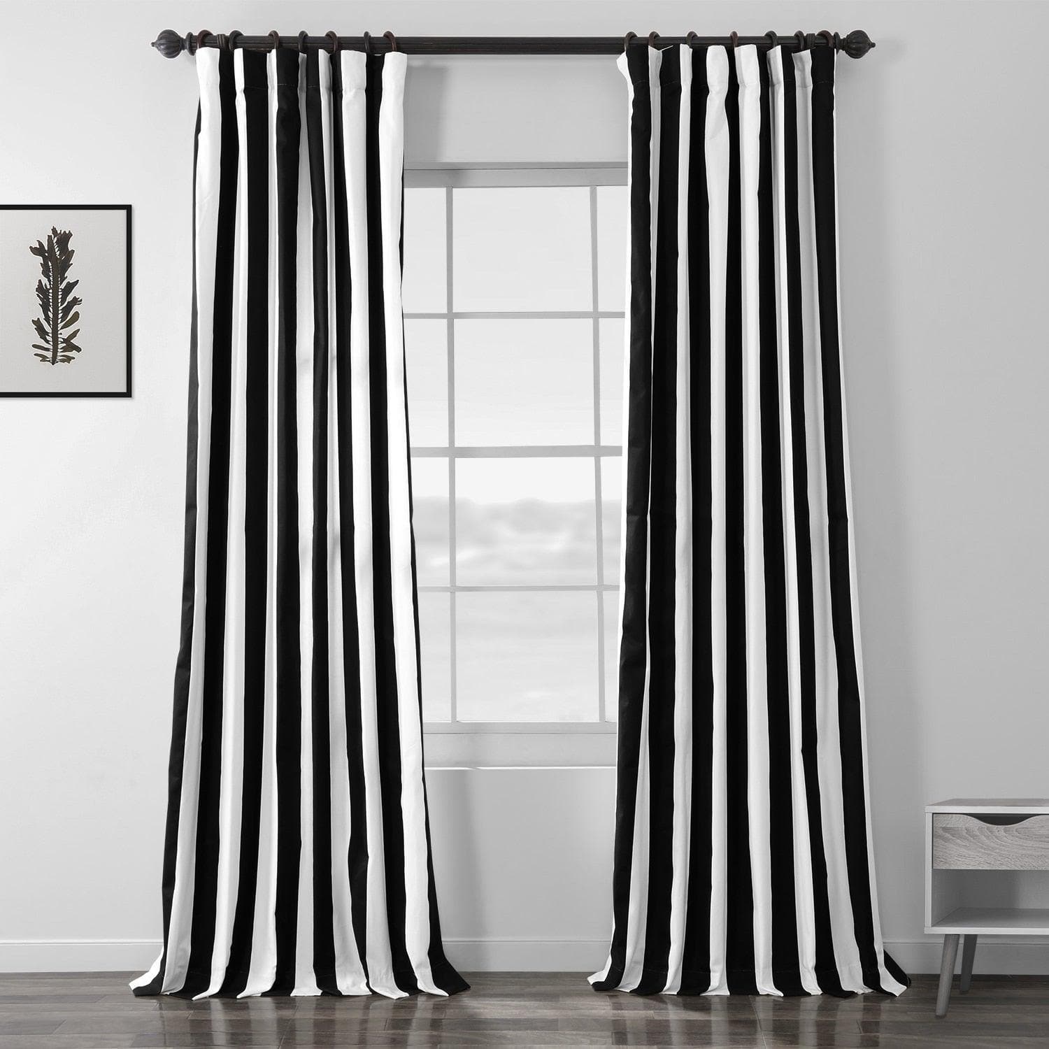Black Striped Cotton Room Darkening Curtains for Bedroom & Living Room - Cabana Style Window Treatment for Better Sleep & Privacy