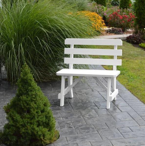 A&L Furniture Yellow Pine Traditional Backed Bench - Rustic Wooden Entryway Seating for Home, Garden, and Outdoor Decor