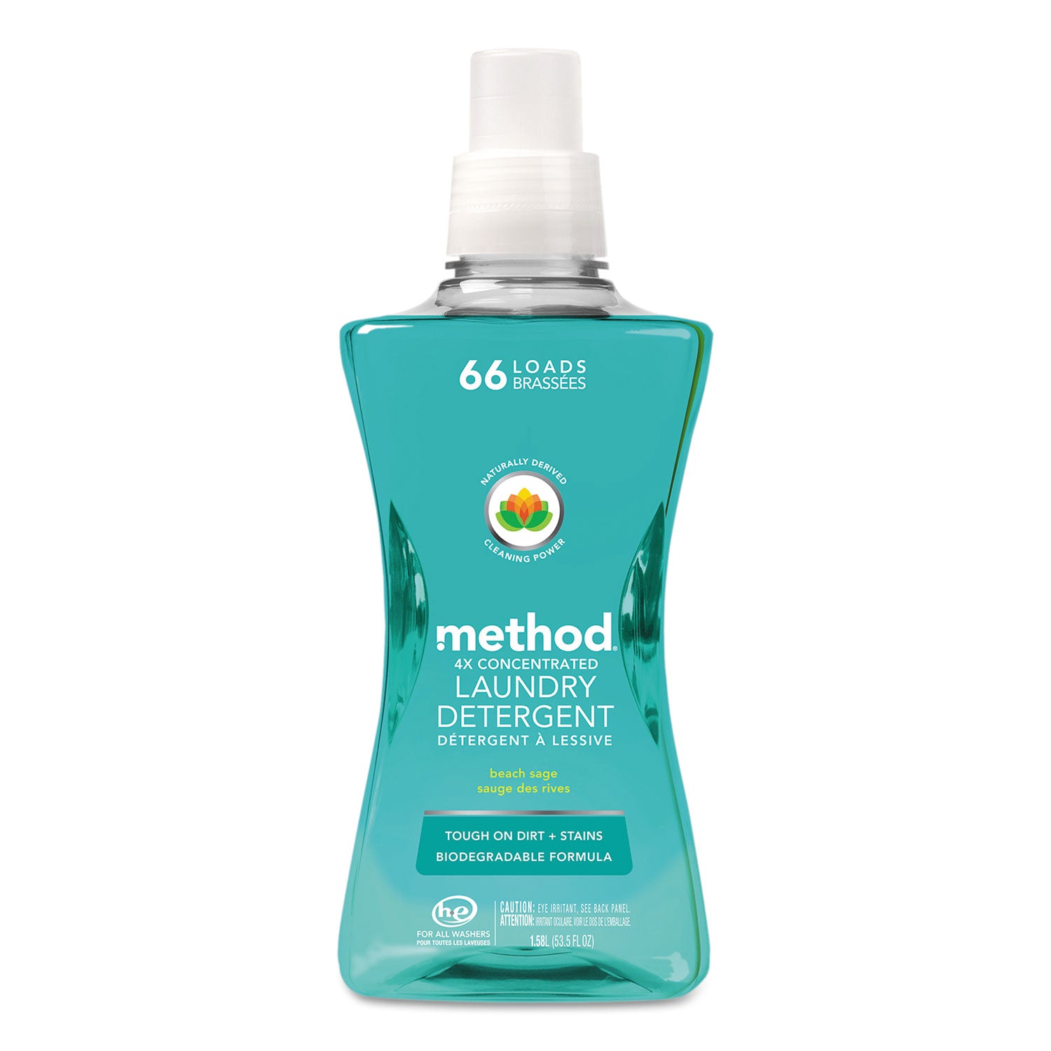 4X Concentrated Laundry Detergent - Beach Sage Scent, 53.5 Oz Bottle | Powerful Stain Removal for Clothes, Towels & Bedding | Perfect for Travel, Gym & Outdoor Activities
