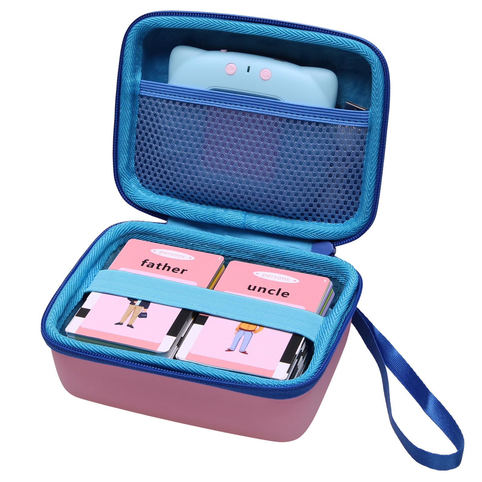 LTGEM EVA Talking Flash Cards Storage Case - Compatible with QuTZ, FREE TO FLY, Ednzion & More - Portable Hard Travel Toy Organizer (Pink & Blue) - Perfect for Kids Learning, Travel & School Supplies Storage