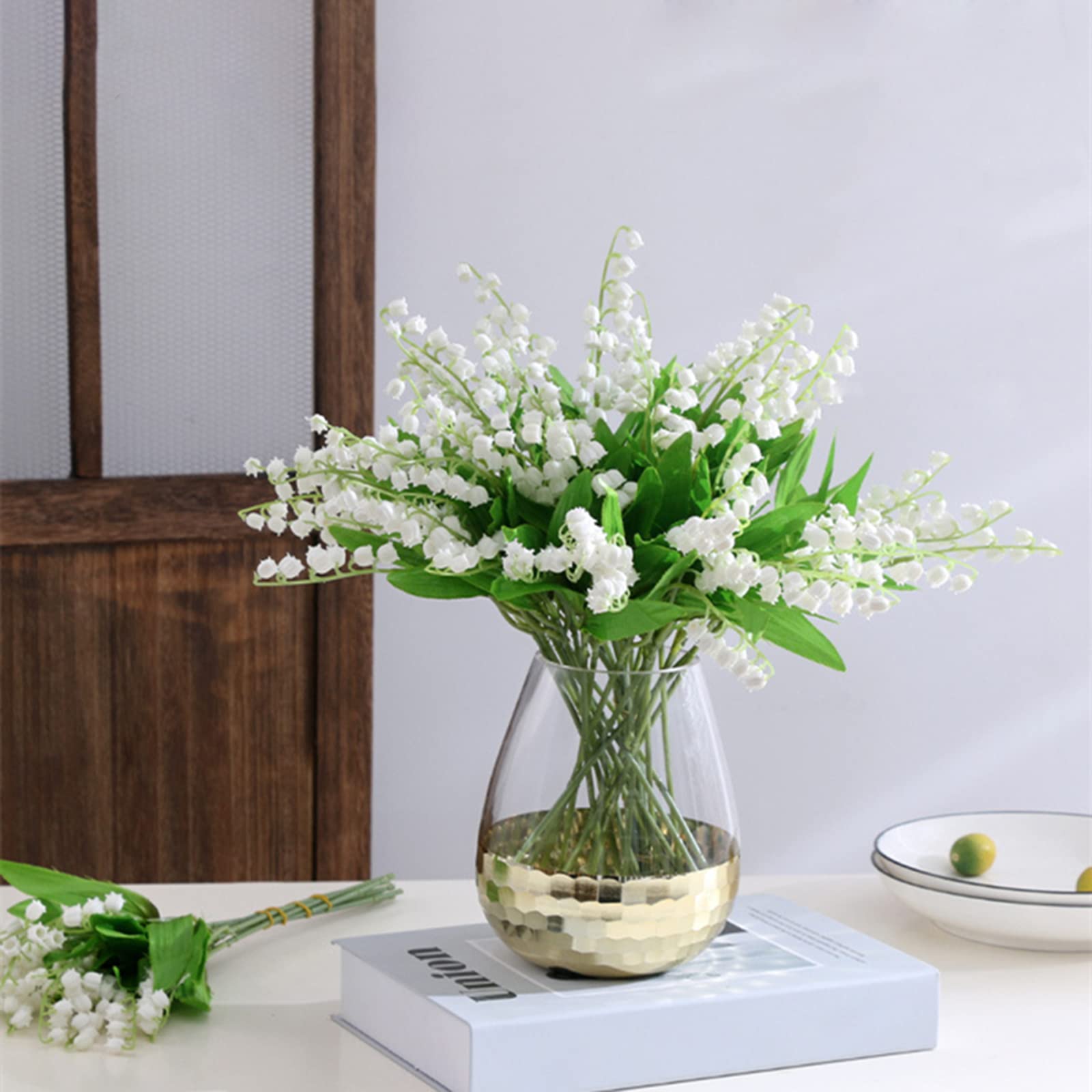3 Bunches Artificial Lily of The Valley Faux Flowers - White Wind Chime Orchid Bouquet for Wedding, Home, Baby Shower Party - Elegant Indoor Outdoor Garden Decor for Centerpieces, Table Settings & Special Events