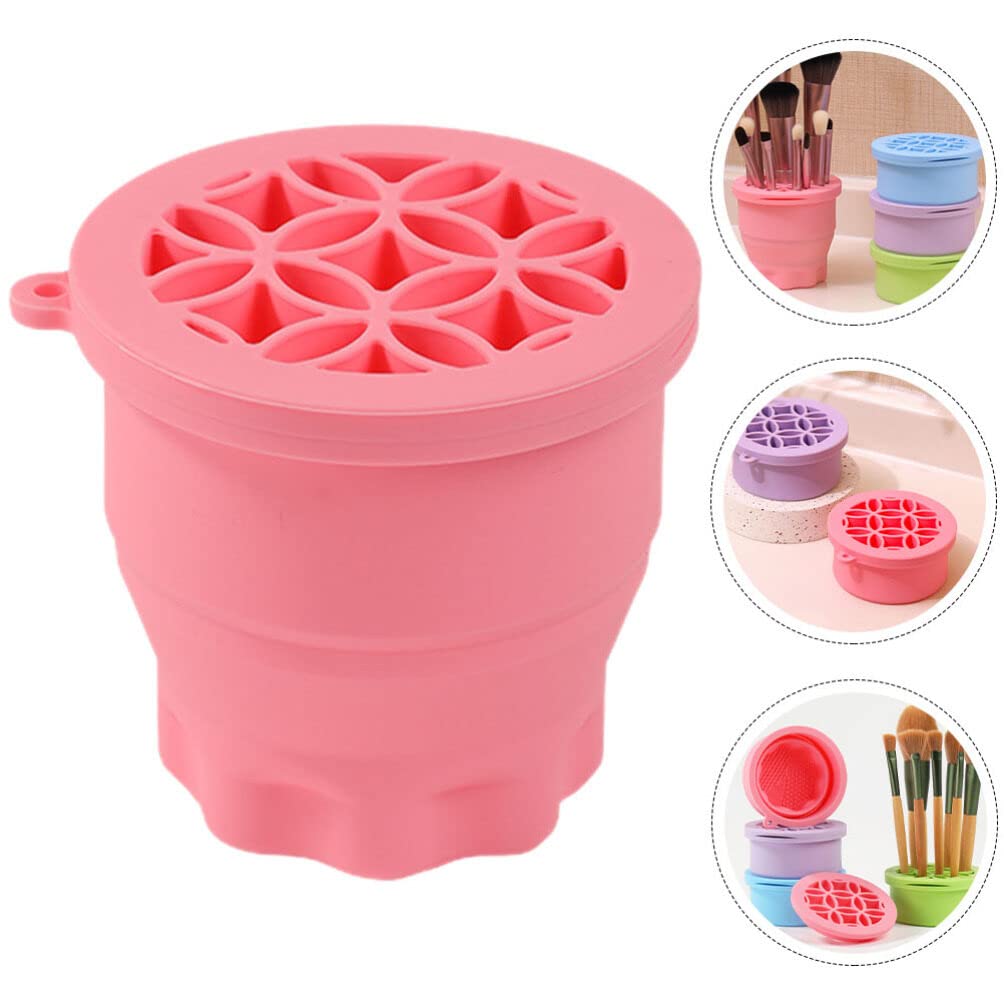 EXCLUZO Silicone Makeup Brush Cleaning Bowl - Foldable Cosmetic Brush Scrubber & Holder for Home, Bathroom, Travel - Pink | Perfect for Professional Makeup Artists & Beauty Enthusiasts