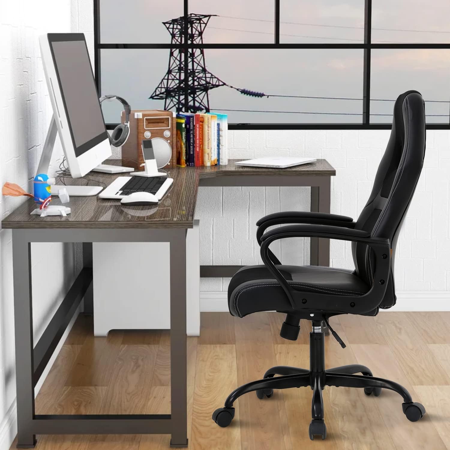 Premium Ergonomic Gaming Chair - High Back PU Leather Racing Style Office Chair with Adjustable Lumbar Support & Headrest - Comfortable Swivel Computer Desk Chair for Home Office, Gaming Room & Esports Setup