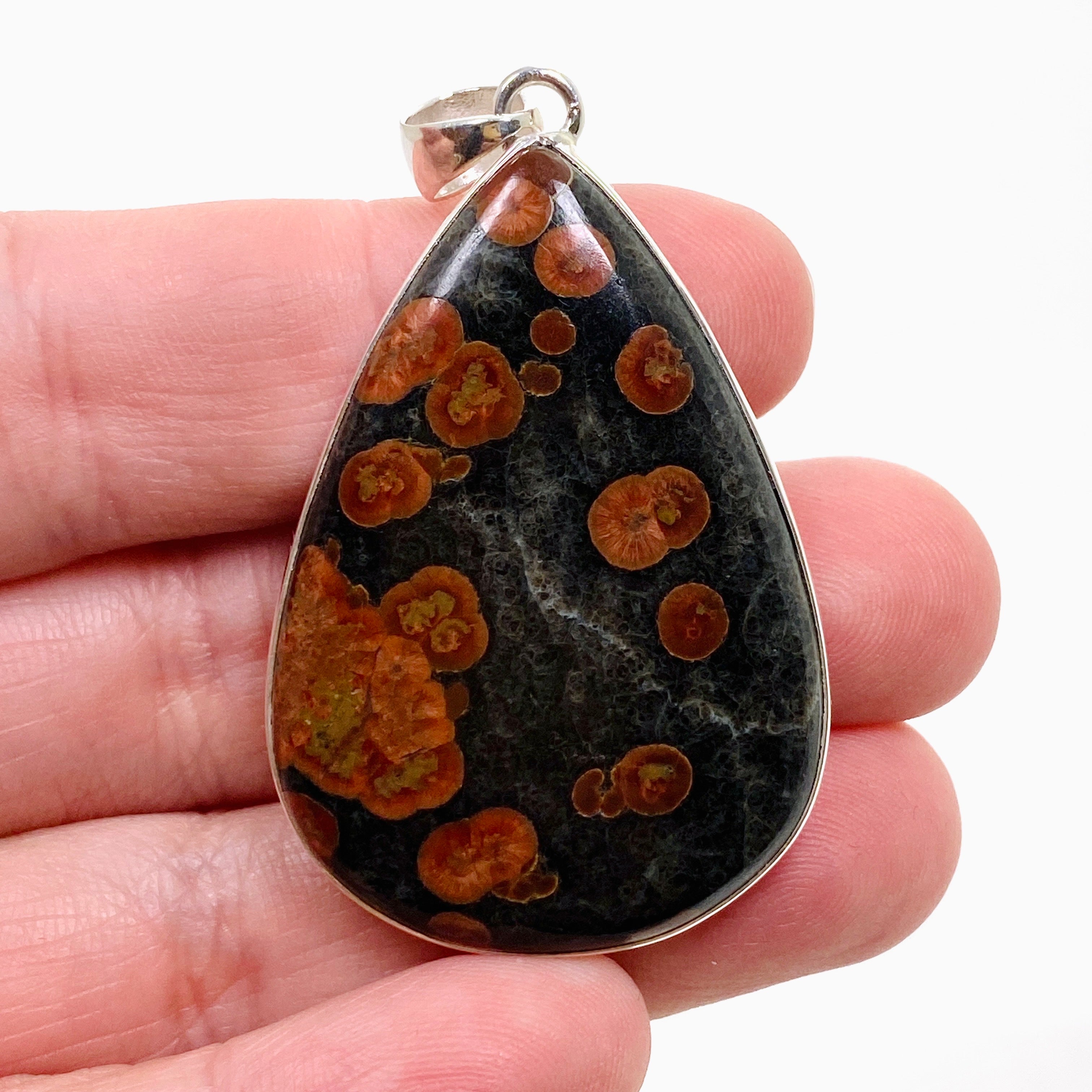 Natural Peanut Obsidian (Perlite) Teardrop Cabochon Pendant - Handcrafted Gemstone Jewelry KPGJ4766 for Meditation, Healing & Spiritual Protection