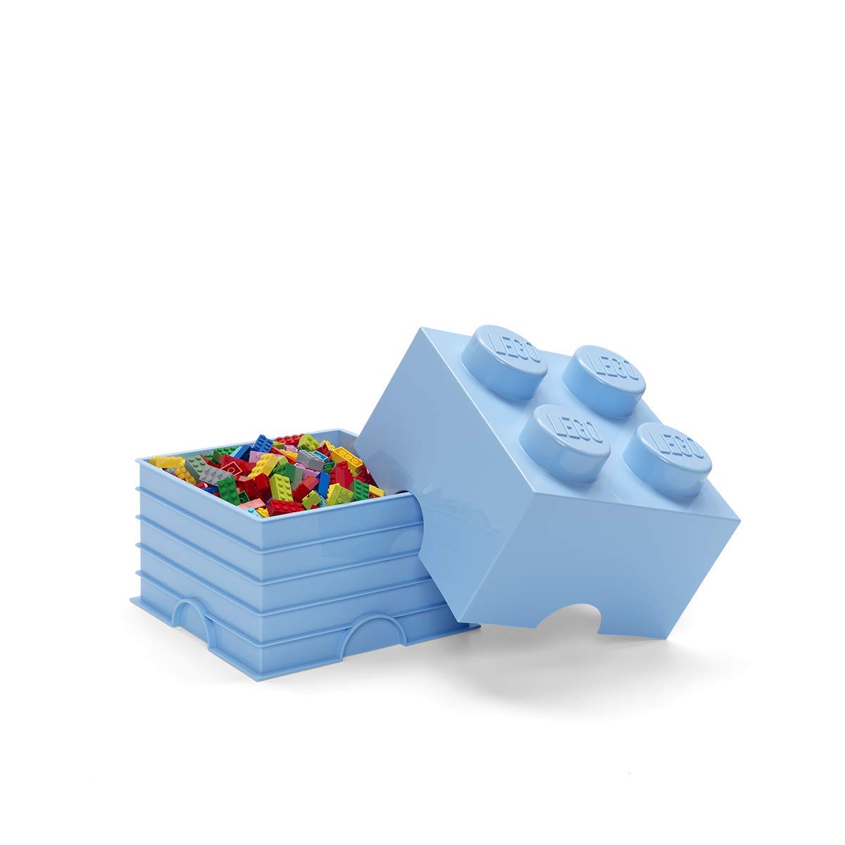 LEGO Brick Storage Box - Stackable Toy Organizer for Kids Room | Light Royal Blue Building Block Container (9.84x9.84x7.09in) | Perfect for LEGO Toy Storage, Playroom Organization & Kids Bedroom Decor