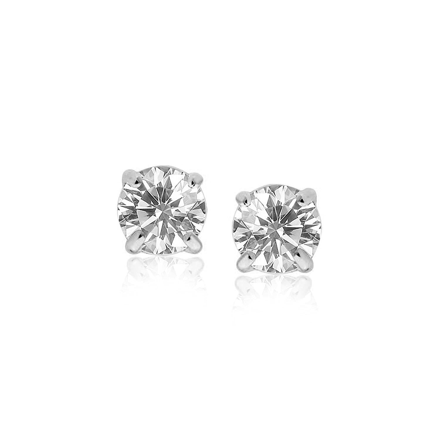 14K White Gold Stud Earrings with White Faceted Cubic Zirconia - Diamond2Deal | Elegant Jewelry for Women, Perfect for Weddings, Parties & Everyday Wear