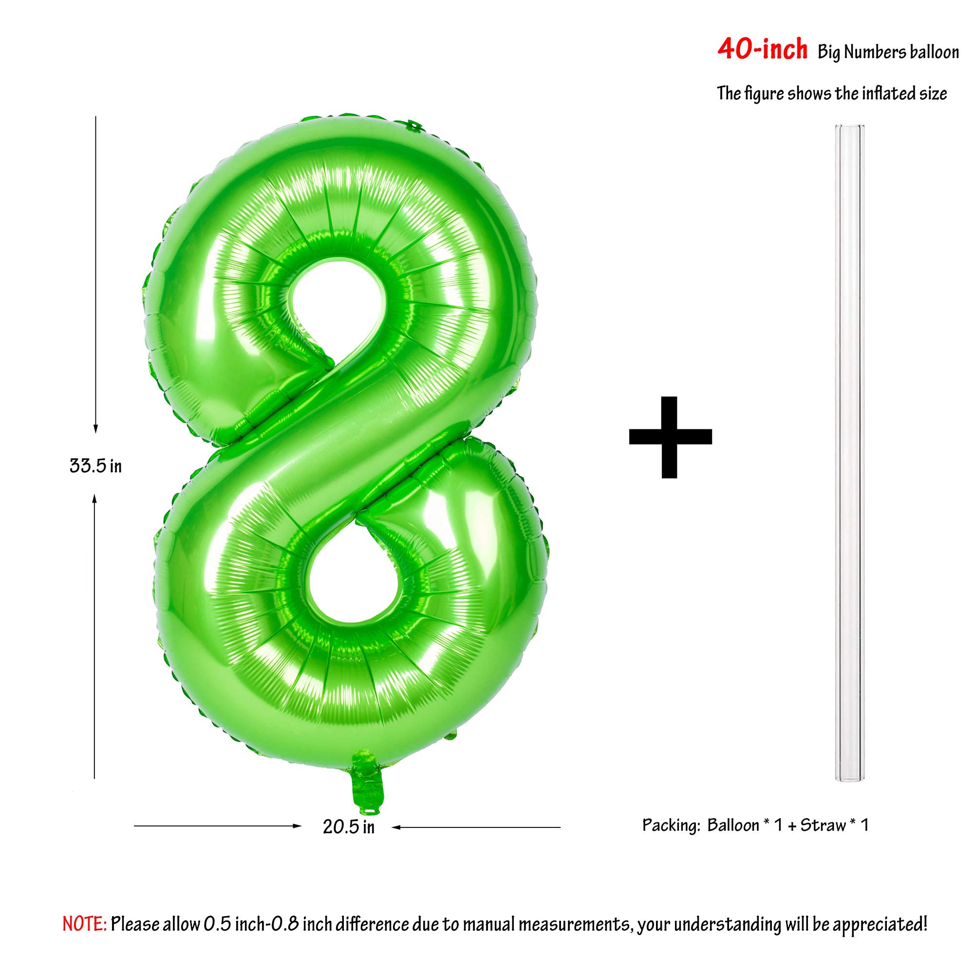 40 Inch Green Number Balloons - 8 Pack Jumbo Helium Foil Mylar Balloons for Birthday Party Decorations | Perfect for Anniversary, Graduation, Gender Reveal & Special Event Decor