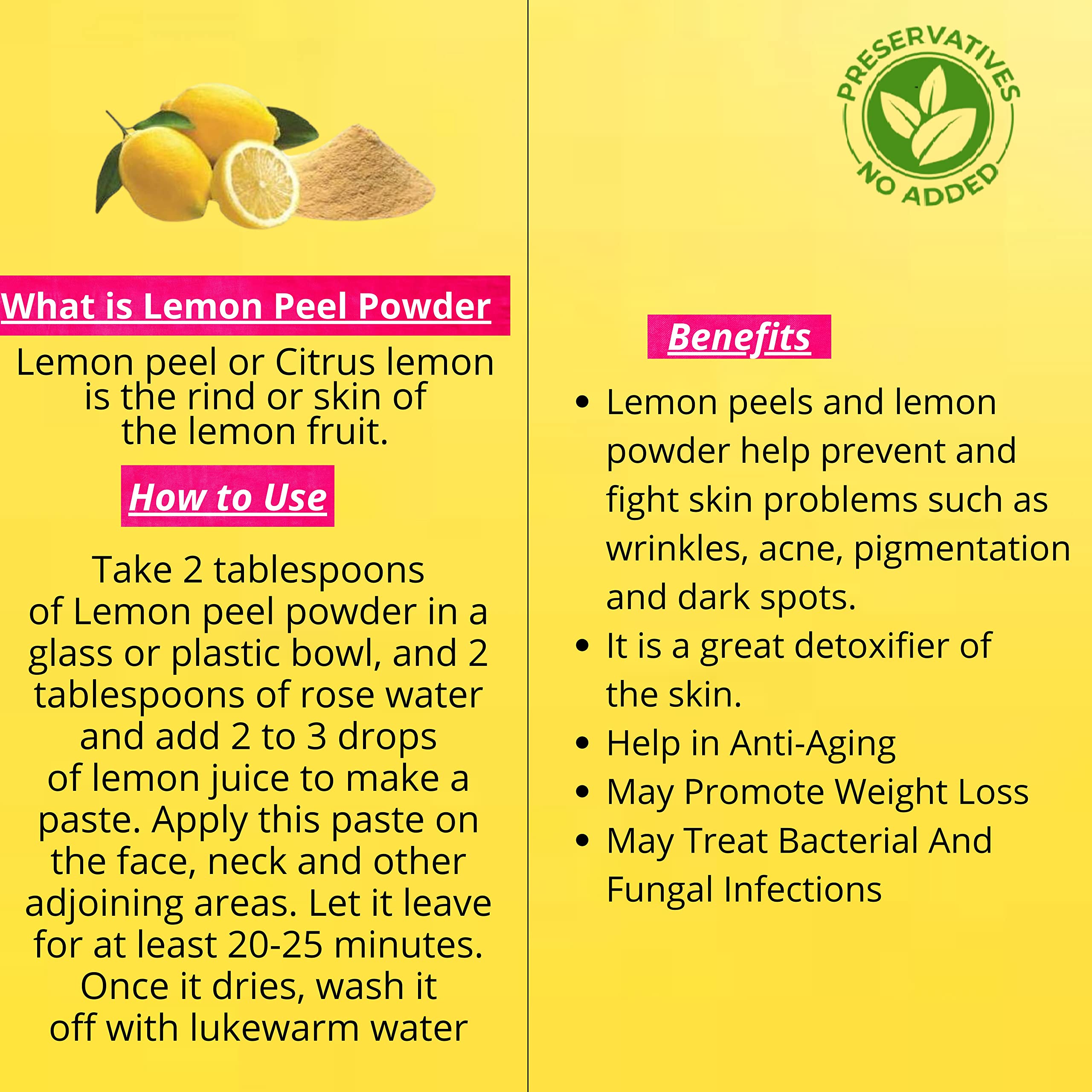 Organic 100% Natural Lemon Peel Powder for Face Care - 3 Pack (100g Each) | Brightening, Exfoliating & Skin Rejuvenation | DIY Face Masks, Scrubs & Beauty Recipes
