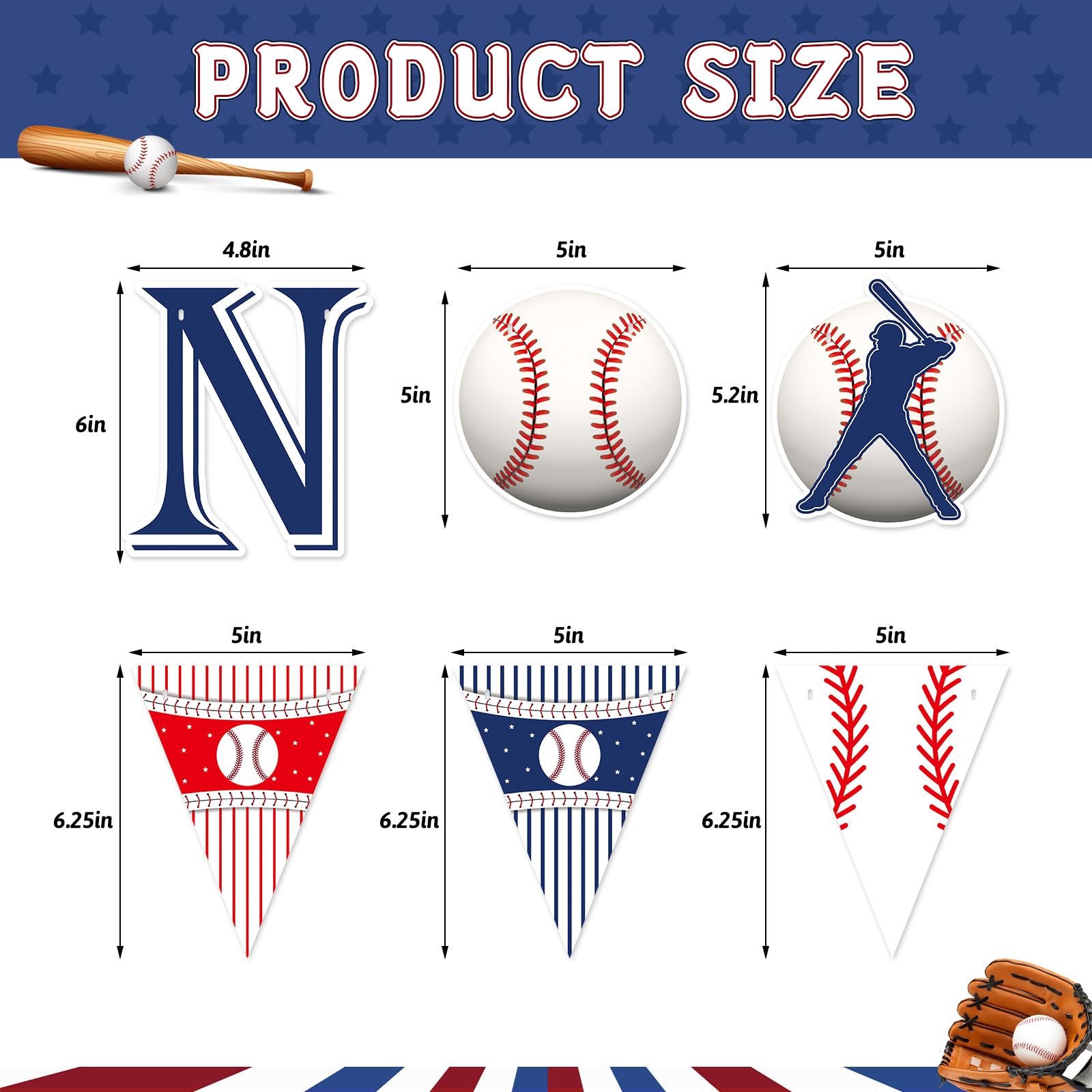 KALEFO Baseball Party Decorations Set - 4PCS Sports Theme Birthday Banner & Triangle Flags for Baby Shower, Game Day & Team Celebrations