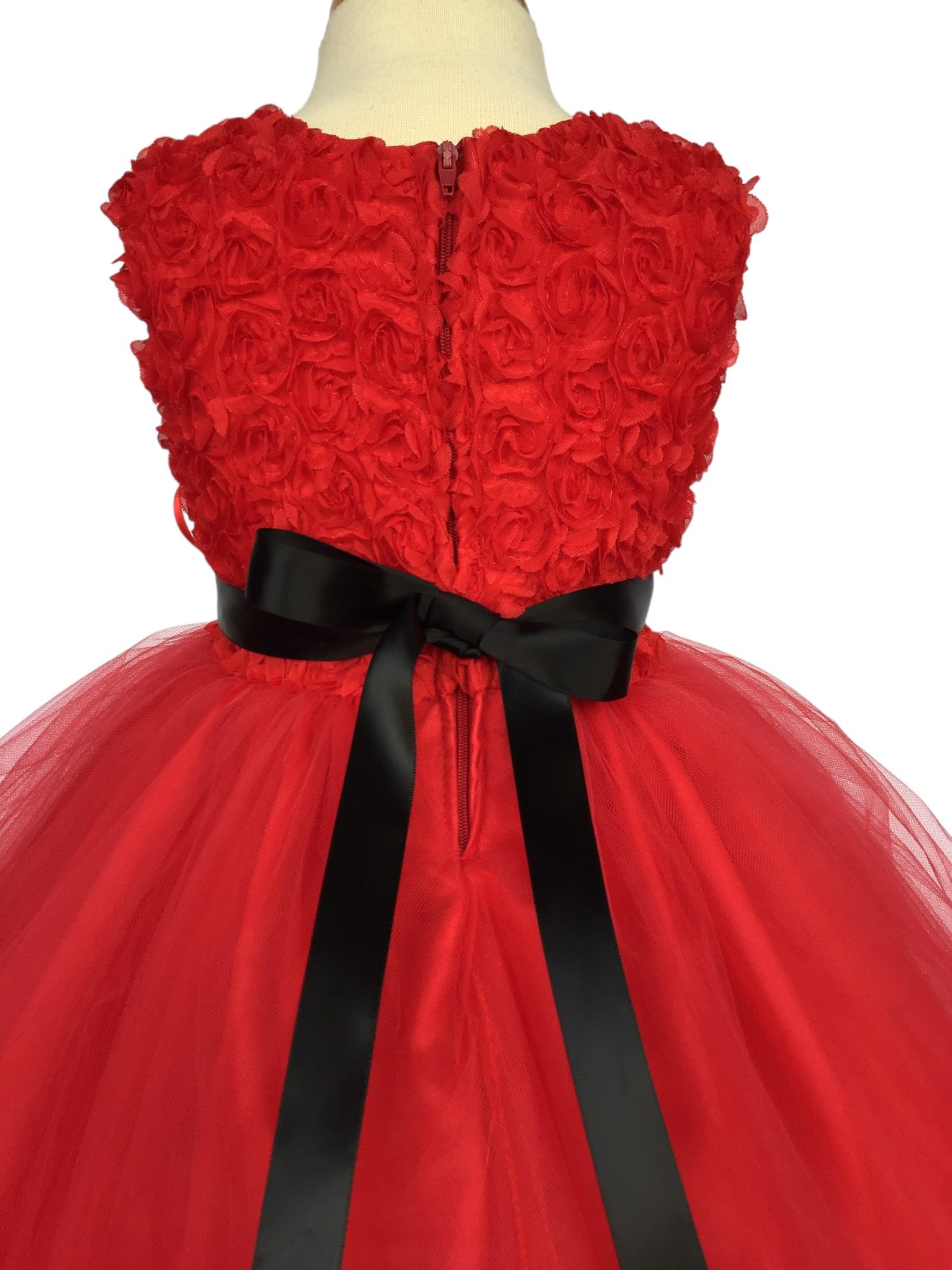 Floral Chiffon Carnation 4-Layer Tulle Flower Girl Dress for Wedding & Pageant - Red (Size 16) | Perfect for Bridal Party, First Communion & Special Occasions