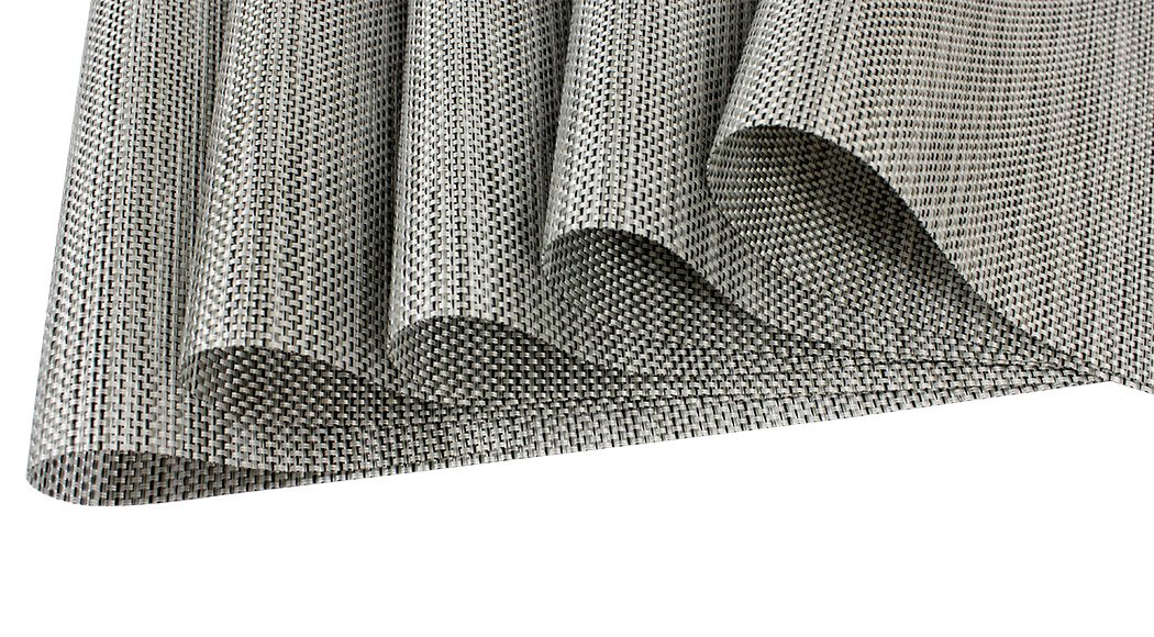 Heat-Resistant & Stain-Resistant PVC Placemats Set of 5 - Washable Vinyl Table Mats for Dining & Kitchen - Silver Woven Design (Perfect for Everyday Meals, Dinner Parties & Holiday Gatherings)