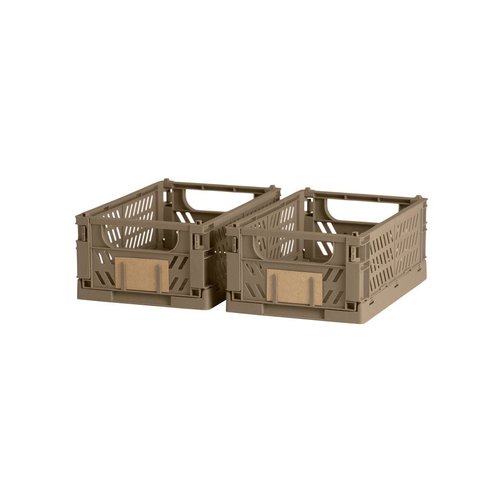 DESIGNSTUFF Slant Collapsible Storage Crate Set of 2, Small 25x16cm, Foldable Organizer Bin for Home Office Closet, Taupe - Perfect for Toy Storage, Laundry Basket & Shelf Organization