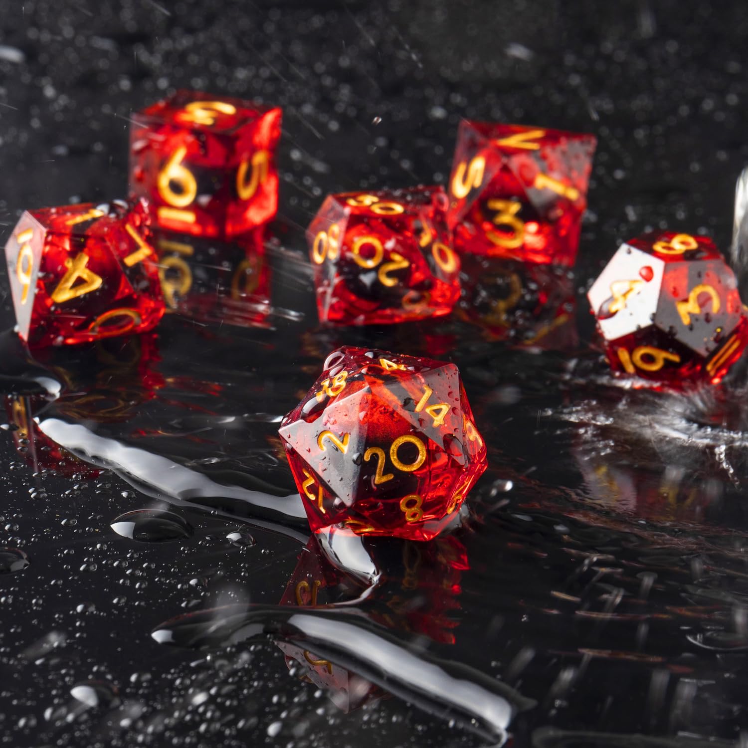 YEMEKO Beholder's Eye DND Dice Set - Dragon Eye Liquid Core Sharp Edge Handmade Polyhedral Dice for Dungeons & Dragons, TTRPG, RPG Roleplaying Games (Red Dragon Eye) - Perfect for D&D Campaigns, Tabletop Gaming & Collectors