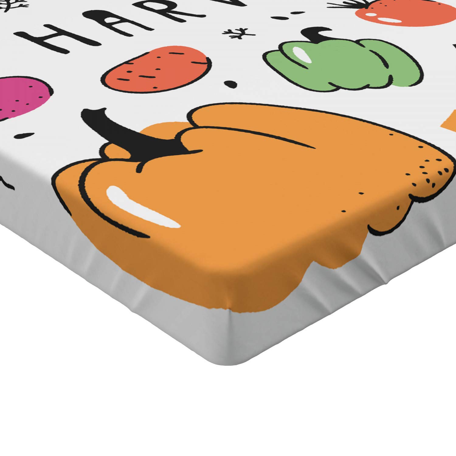 Ambesonne Harvest Fitted Sheet - Pumpkin Pepper Carrot Onion Eggplant Potato Radish Avocado Print - All-Round Elastic Deep Pocket Queen Size Bed Cover - Perfect for Fall Decor, Farmhouse Style Bedrooms & Cozy Seasonal Home Decor