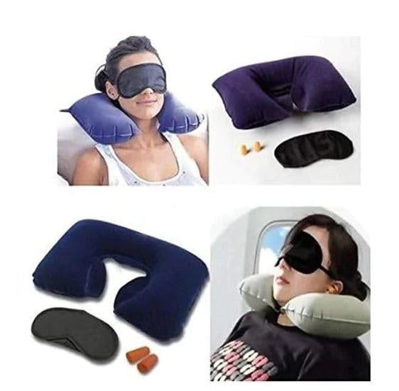 Qwid Travel Accessories Set - Comfortable Neck Pillow with Eye Mask, Ear Plugs & Carry Bag for Airplane, Car & Train Travel (3-Piece Travel Kit)