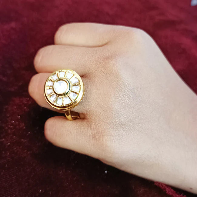 Exquisite Gold Plated Royal Kundan Beaded Ring - Elegant Indian Jewelry for Women | Perfect for Weddings, Parties & Special Occasions