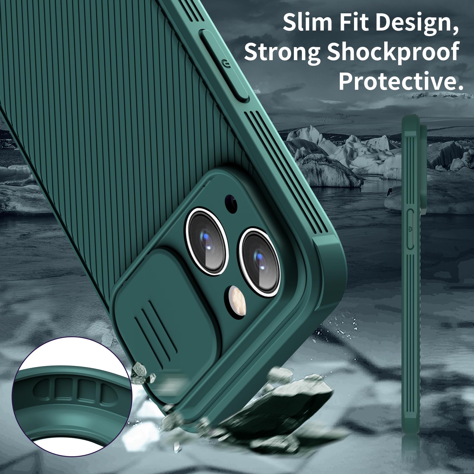 Hitaoyou Magnetic iPhone 13 Case with Slide Camera Cover - Slim Magsafe Compatible Protective Phone Cover for Women (Green) | Perfect for Wireless Charging & Everyday Protection