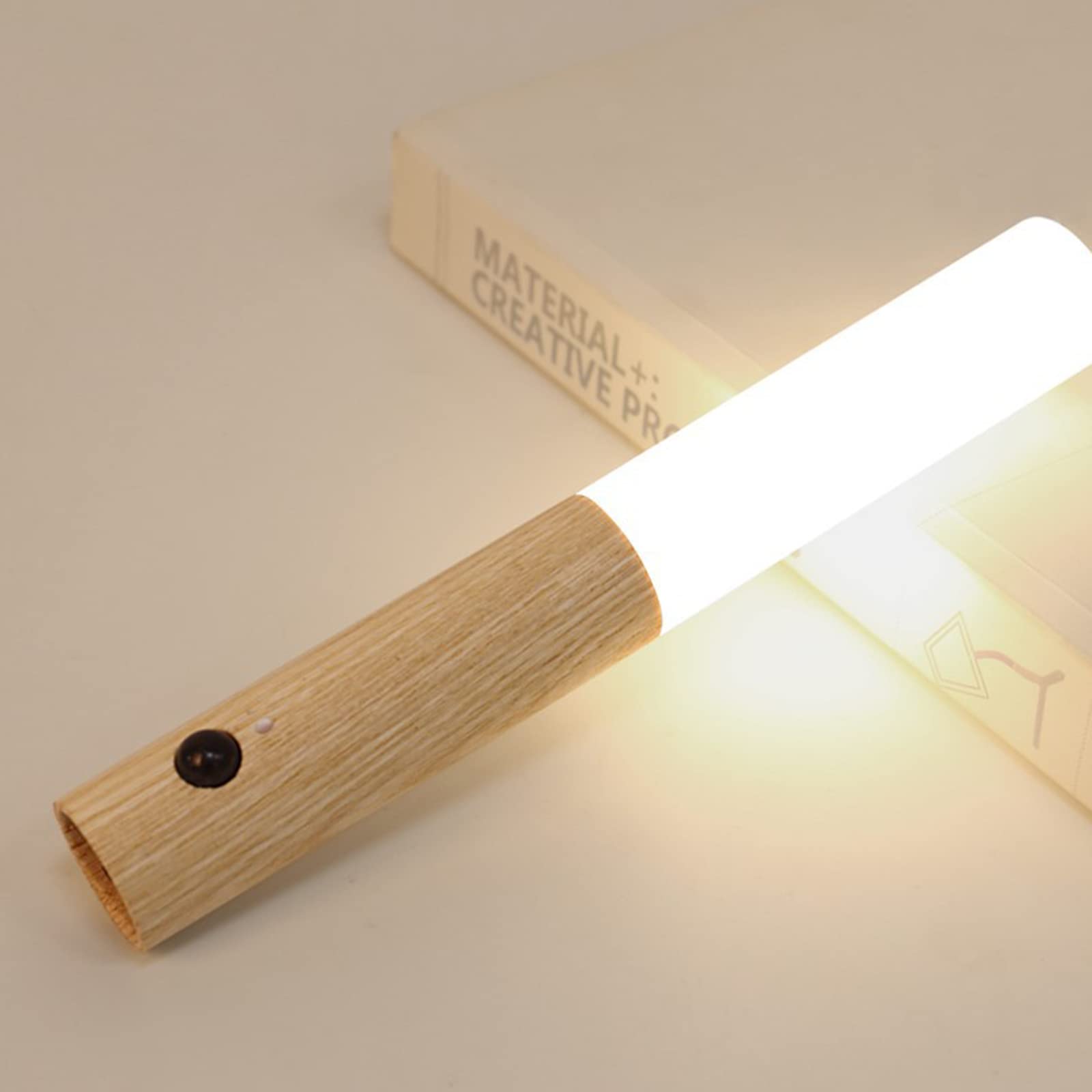Rechargeable LED Baton Wall Light with Motion Sensor - 360° Rotatable Wooden Magnetic Night Light for Wardrobe, Cabinet, Closet (White Oak) - Perfect for Bedroom, Hallway & Staircase Lighting