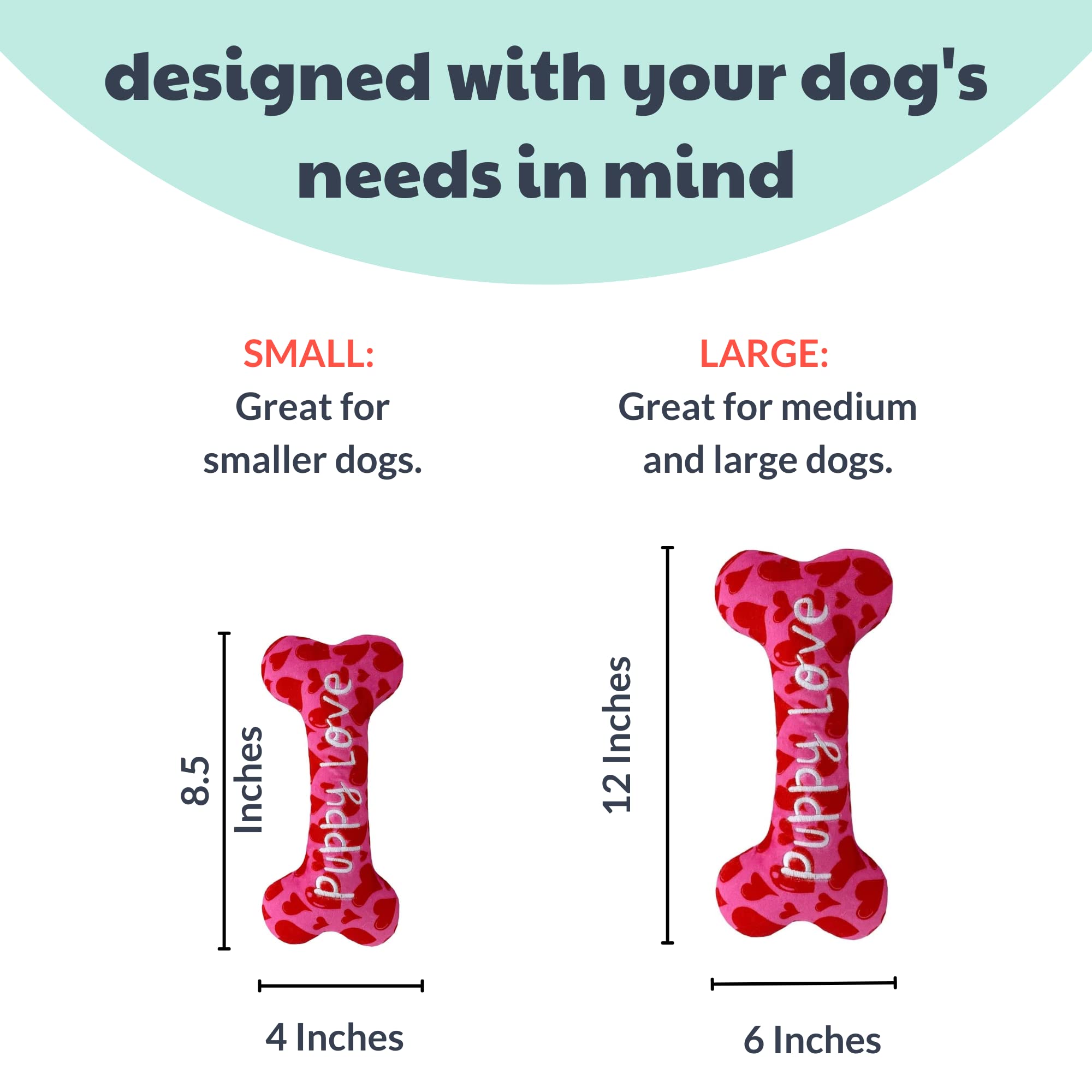 Huxley & Kent Squeaky Plush Dog Toy for Small Dogs - Valentine's Day Puppy Love Bone with Fun Squeaker | Durable & Safe Chew Toy | Perfect Gift for Puppies | Great for Playtime, Training & Cuddling