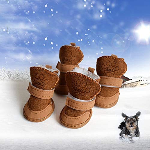 Payanwin Anti-Slip Dog Boots - Winter Warm Snow Shoes with Skidproof Soles for Small Dogs (XL, Brown) | Perfect for Snowy Walks, Hiking & Outdoor Adventures
