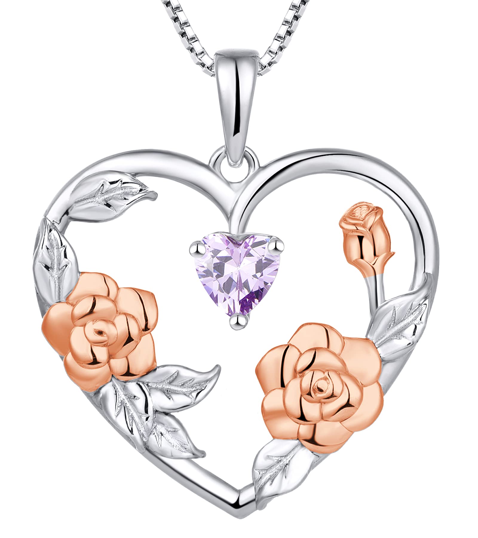 YL Women's Birth Flower Necklace - 925 Sterling Silver Heart Pendant with Gemstones, Personalized Birth Month Jewelry Gift for Her | Perfect for Birthdays, Anniversaries & Mother's Day
