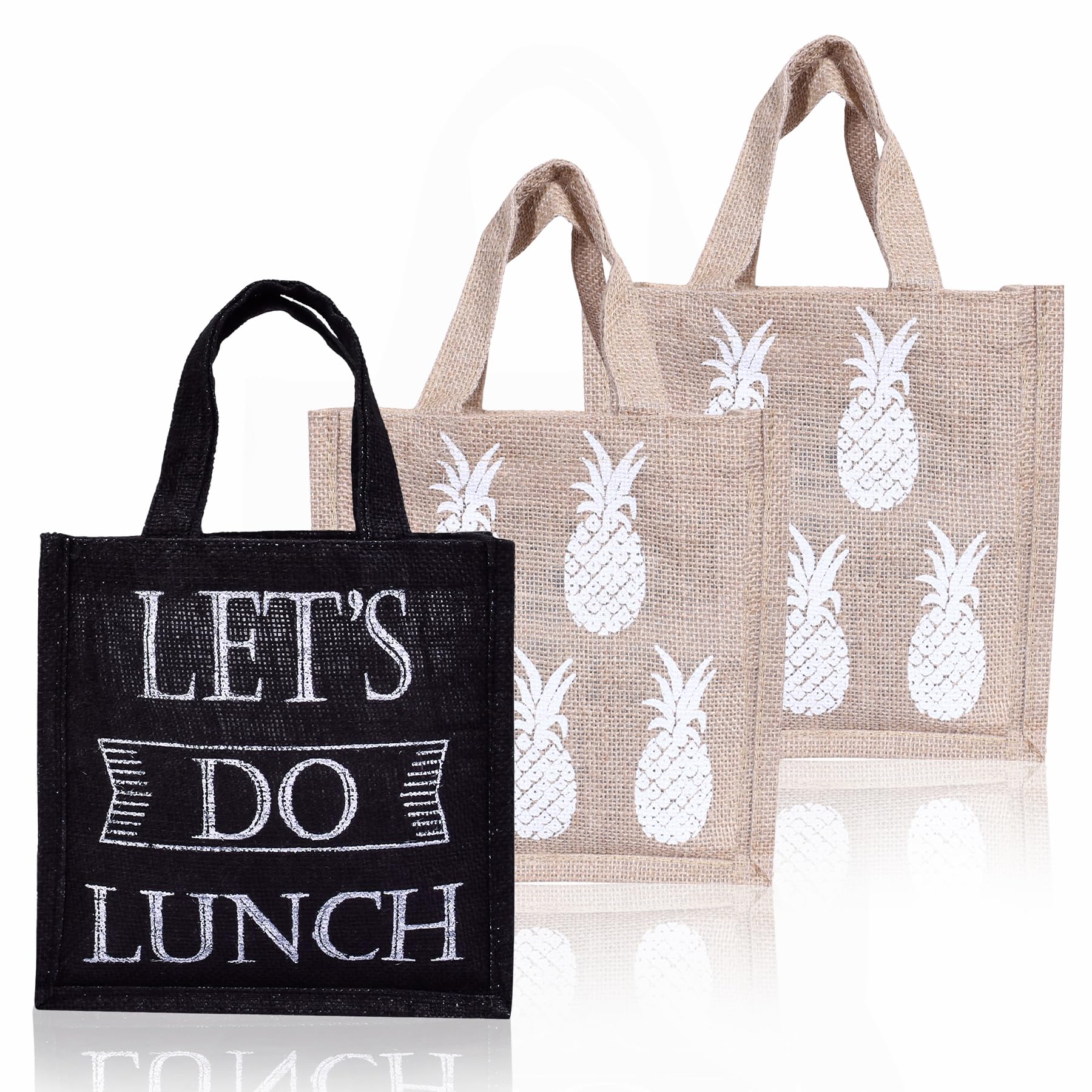 Kuber Industries Reusable Jute Lunch Bag with Handle - Eco-Friendly Office Lunch Tote for Men & Women - Small Size Pack of 3 - Perfect for Work, School & Picnics
