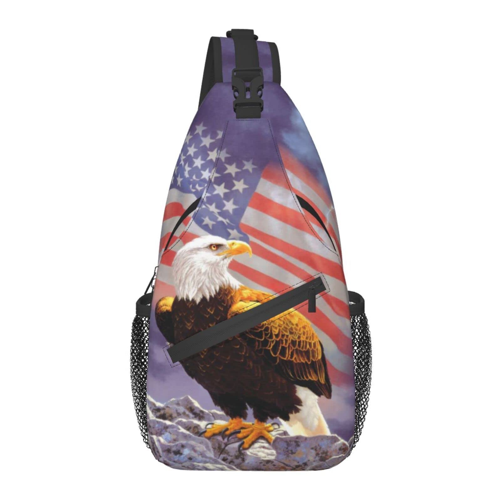 American Flag Eagle Sling Bag - Adjustable Crossbody Shoulder Backpack for Men & Women | Lightweight Chest Bag for Travel, Hiking, Gym, Biking & Camping | Perfect for Outdoor Adventures & Casual Daily Use