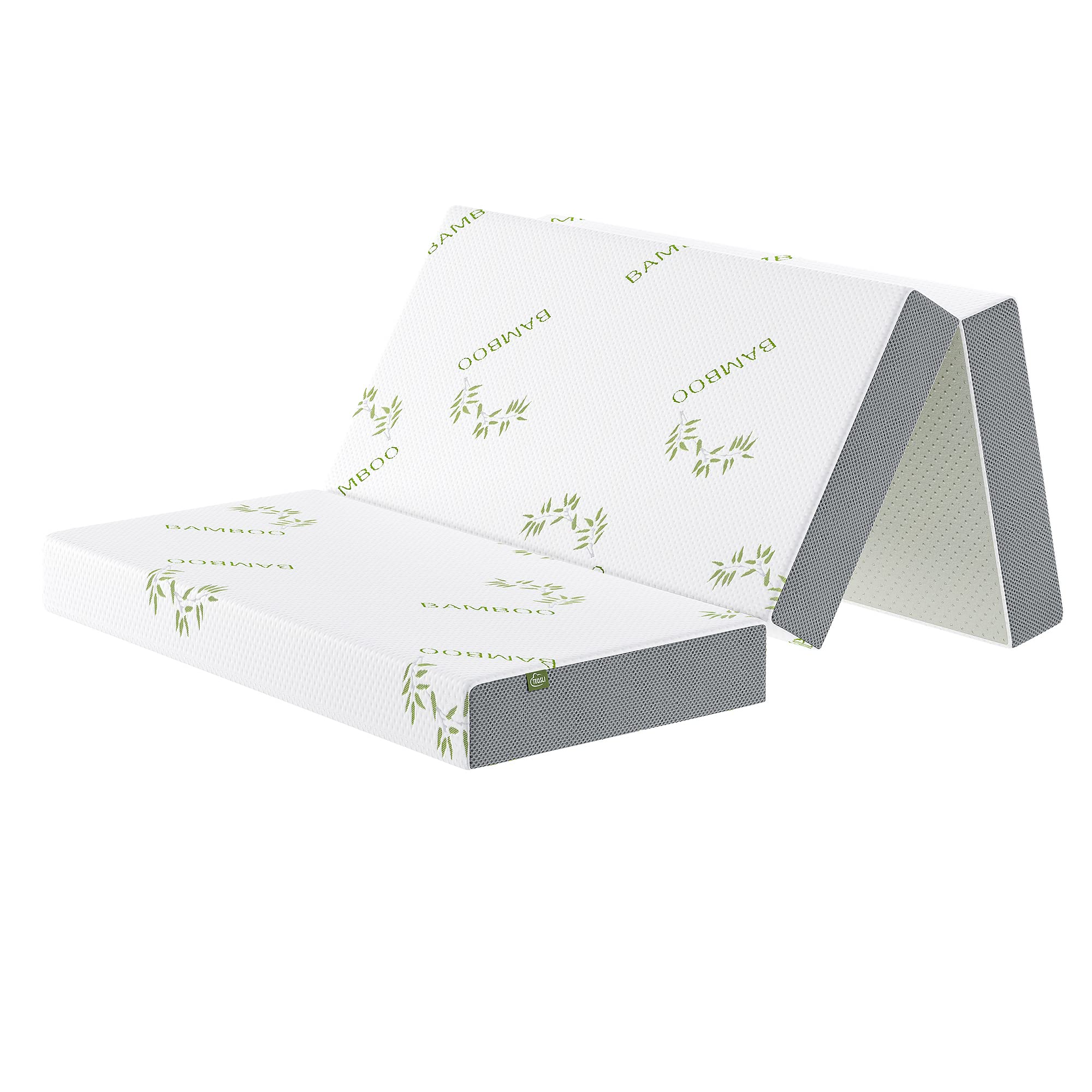 TeQsli 4 Inch Gel Memory Foam Folding Mattress - Full Size Portable Tri-Fold Floor Mattress for Guest Bed, Camping & Home Use