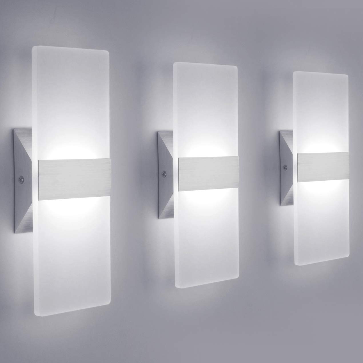 Modern LED Wall Sconce Light Fixture - 12W Cool White 6000K Up/Down Acrylic Lighting - 3 Pack for Living Room, Bedroom, Hallway & Conservatory - Energy Efficient Indoor Wall Lamp for Home Decor & Ambient Lighting