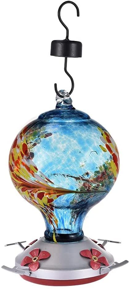 Premium Glass Hummingbird Feeder with Flower Design - Outdoor Garden Bird Feeder for Patio, Yard & Backyard - Attracts Hummingbirds for Relaxing Bird Watching