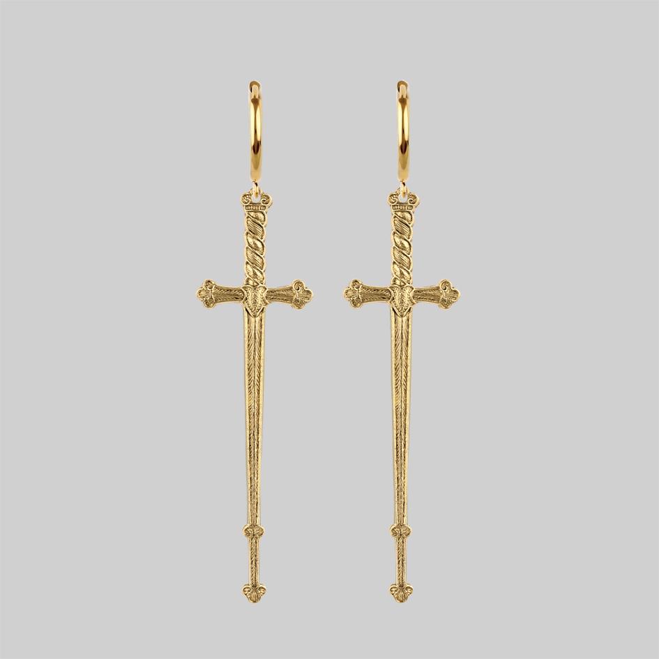MERCY Sword Hoop Earrings - 14K Gold Plated Gothic Jewelry for Women | Perfect for Halloween, Cosplay, and Punk Fashion Accessories