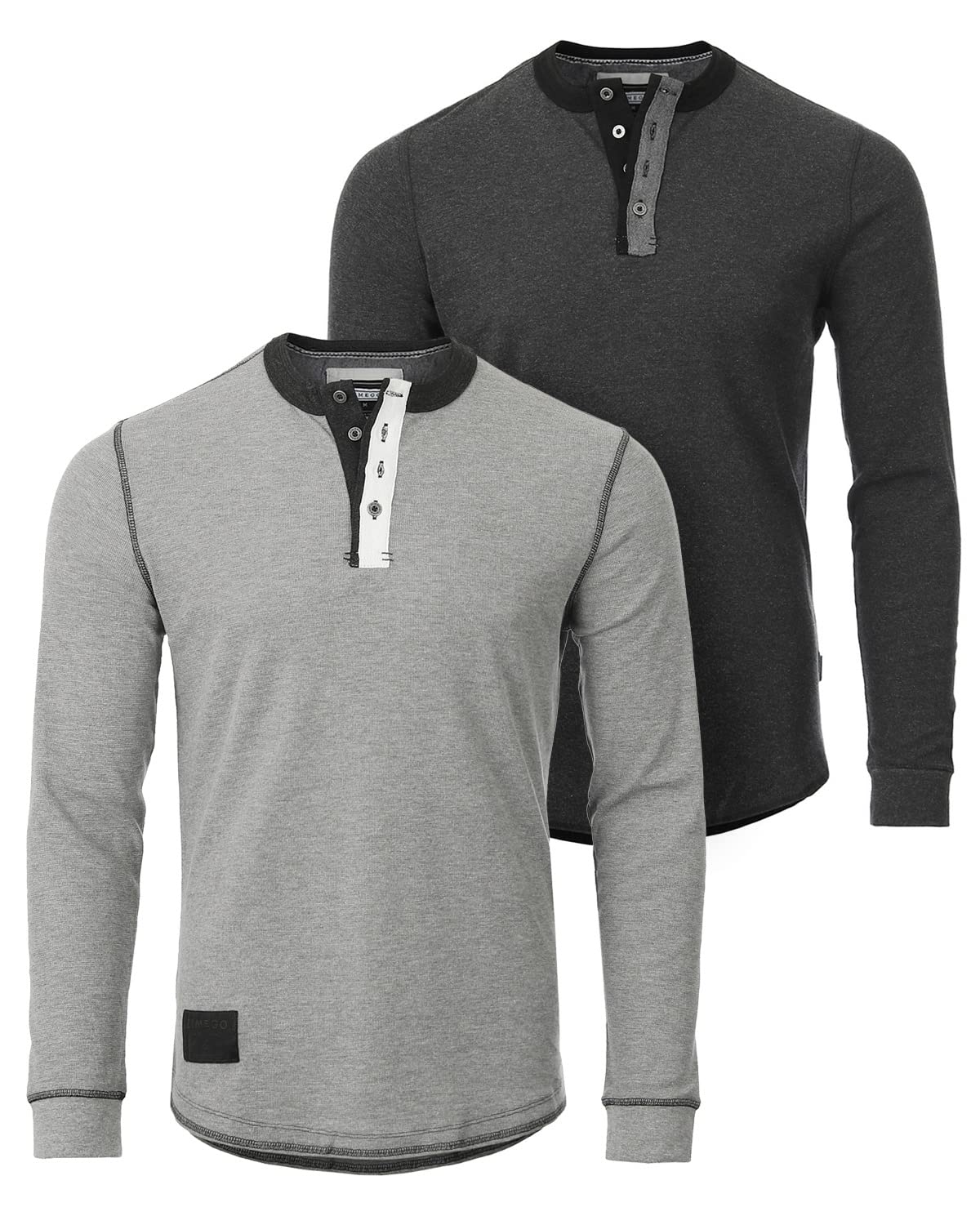 ZIMEGO Men's Vintage Burnout Long Sleeve Henley Shirt - Lightweight Thermal Top for Men - Casual Fall & Winter Layering, Outdoor Adventures & Cozy Loungewear