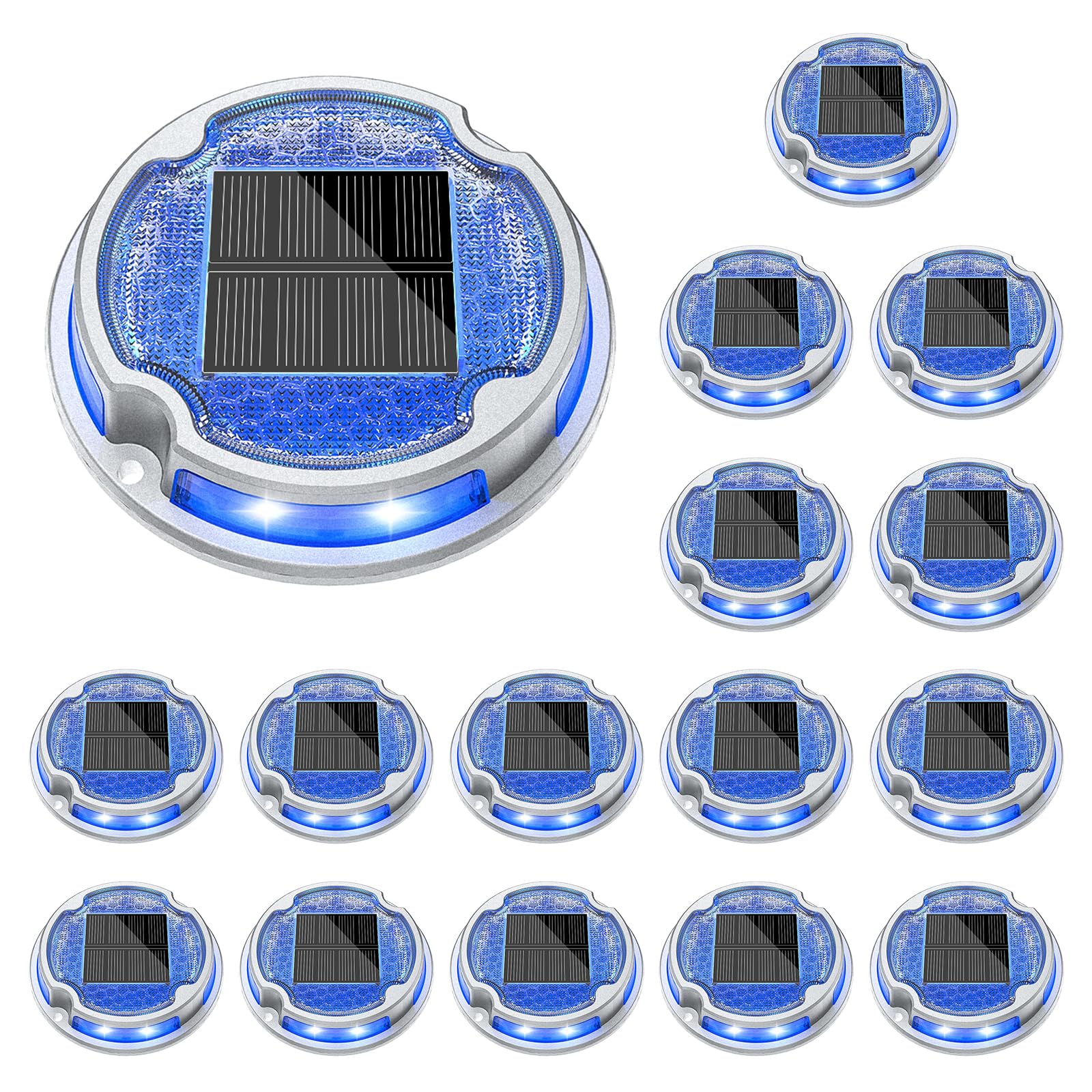 VOLISUN 16 Pack Solar Powered Outdoor Lights - Waterproof 2-in-1 Color (White/Blue) LED Pathway Lights for Deck, Driveway, Stairs & Garden - Weatherproof Step Lighting for Safety & Ambience