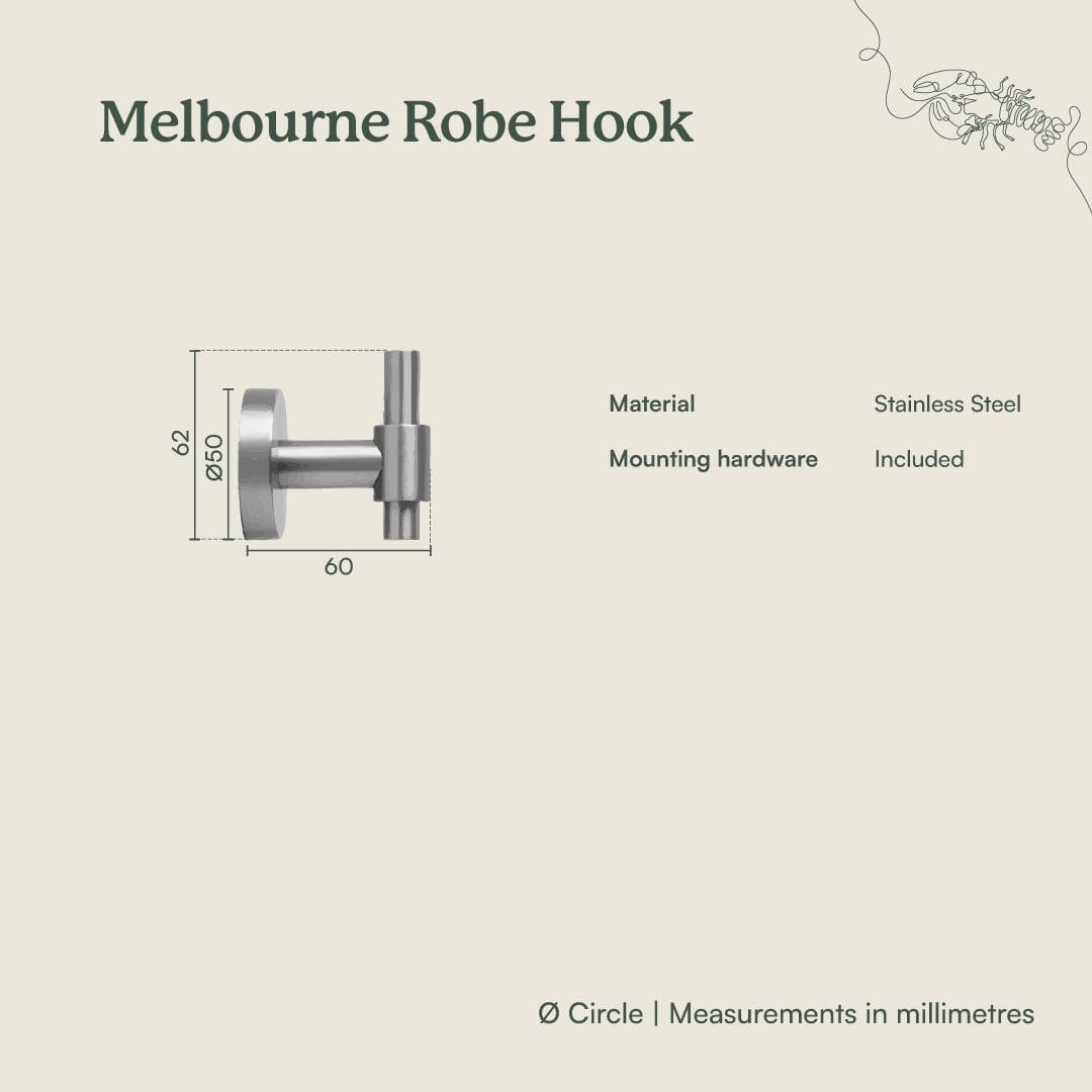 Premium Brushed Nickel Robe Hook - Elegant Bathroom & Bedroom Wall Hanger for Towels, Robes & Clothes - Perfect for Melbourne Homes & Hotels