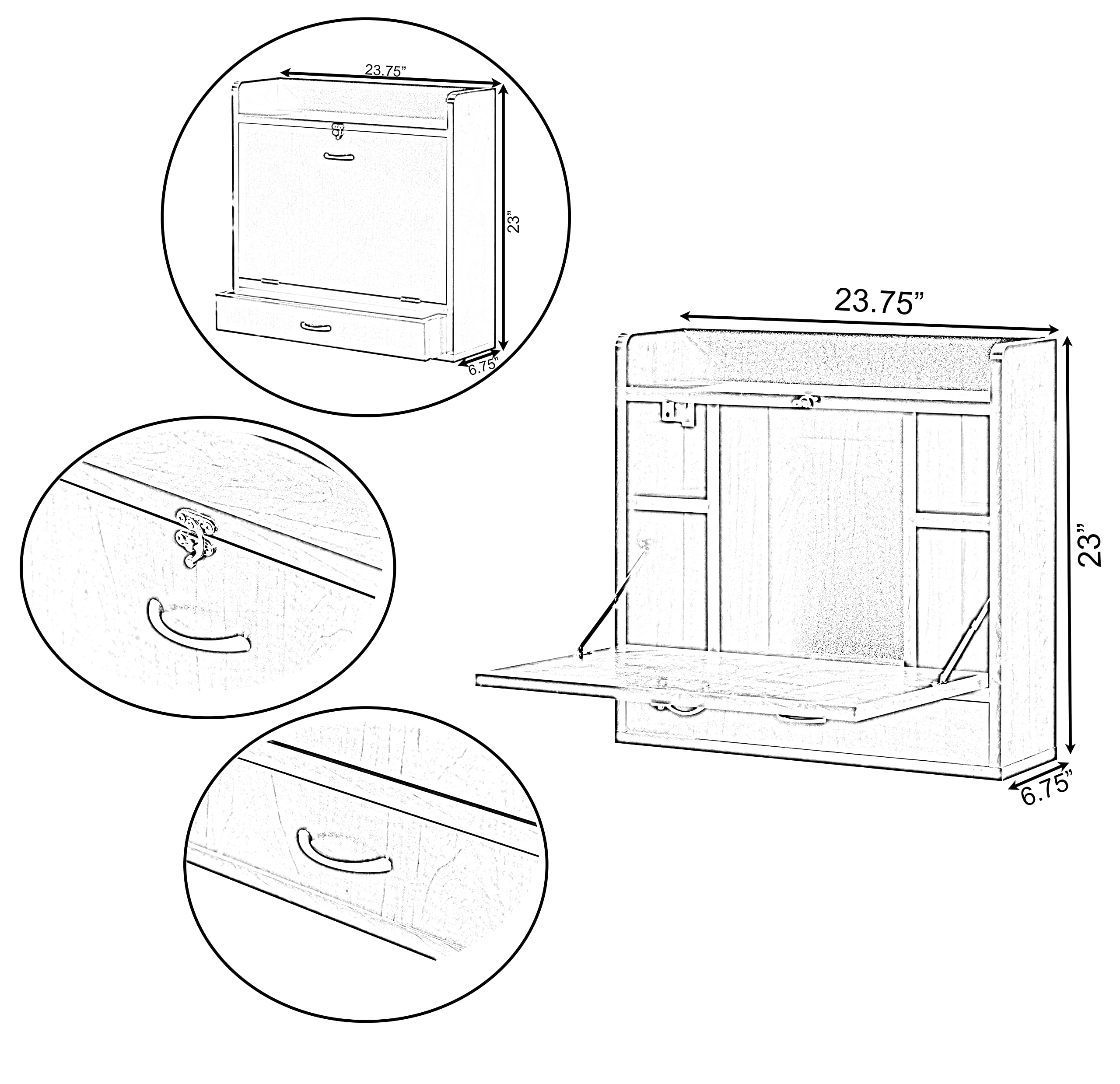 Basicwise Wall Mount Folding Desk for Laptop, Writing & Makeup - Space Saving Computer Desk with Storage Shelves & Drawer in Cherry Finish - Perfect for Small Apartments, Home Offices & Dorm Rooms