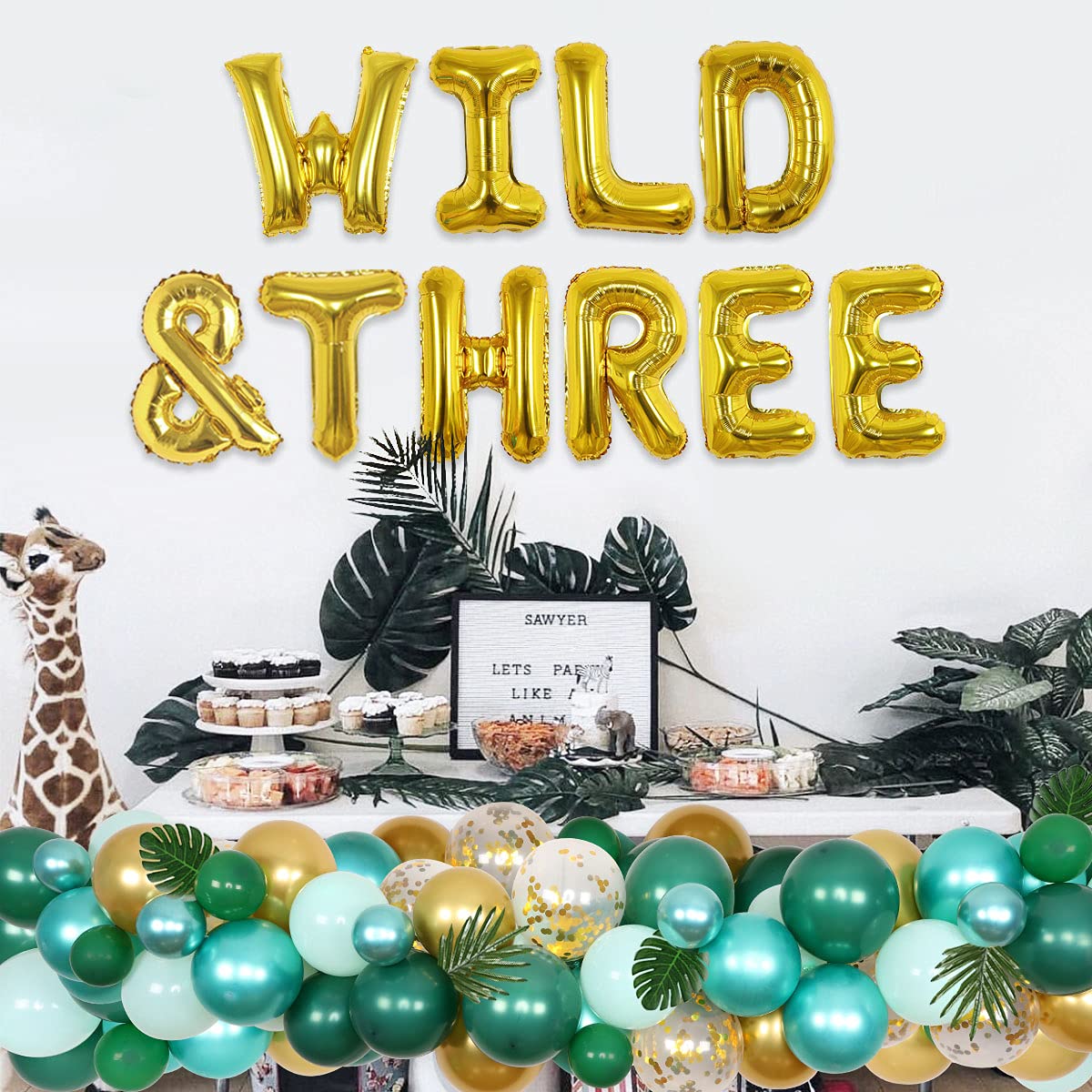 Jungle Safari 3rd Birthday Party Decorations for Boys - Wild Animal Theme Balloon Garland Arch Kit with Leaves | Perfect for 3 Year Old Birthday Party, Baby Shower & Jungle Themed Events